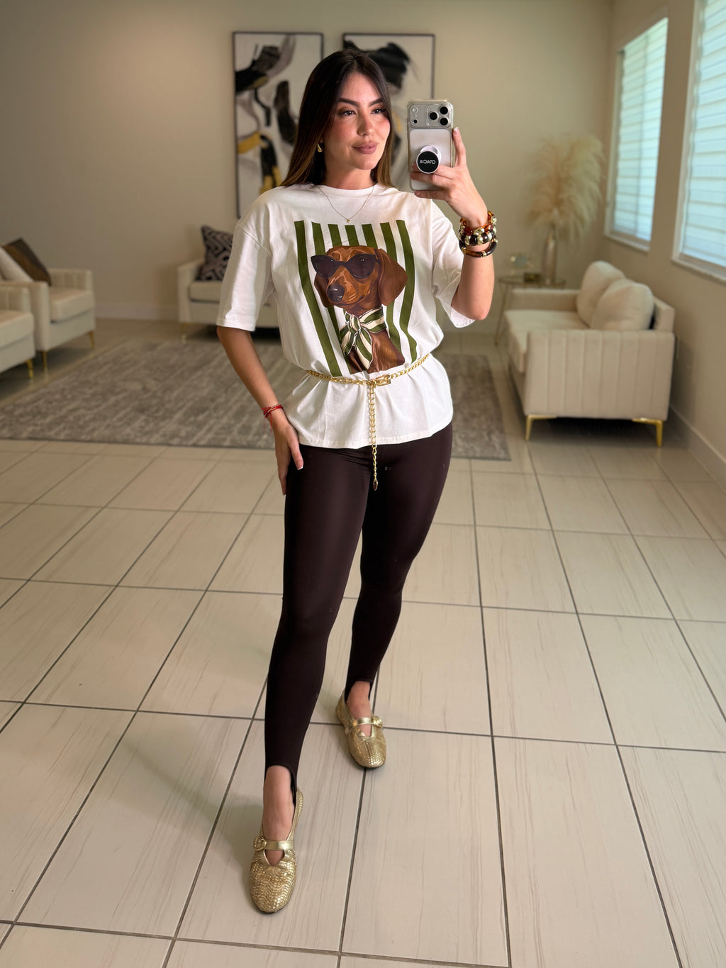 Chic Puppy Stripes White Tshirt