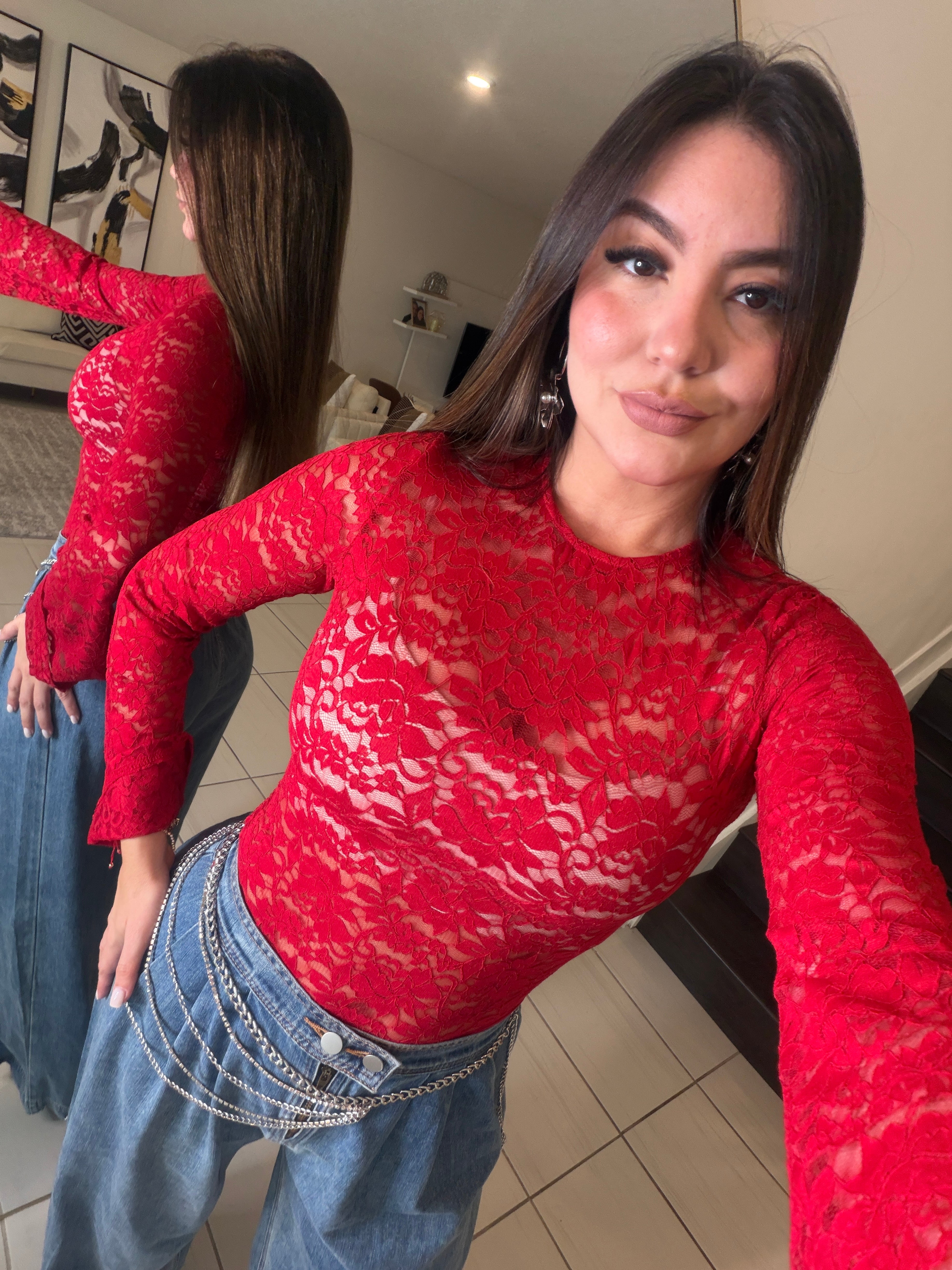 Ritual Allure Lace Red Bodysuit