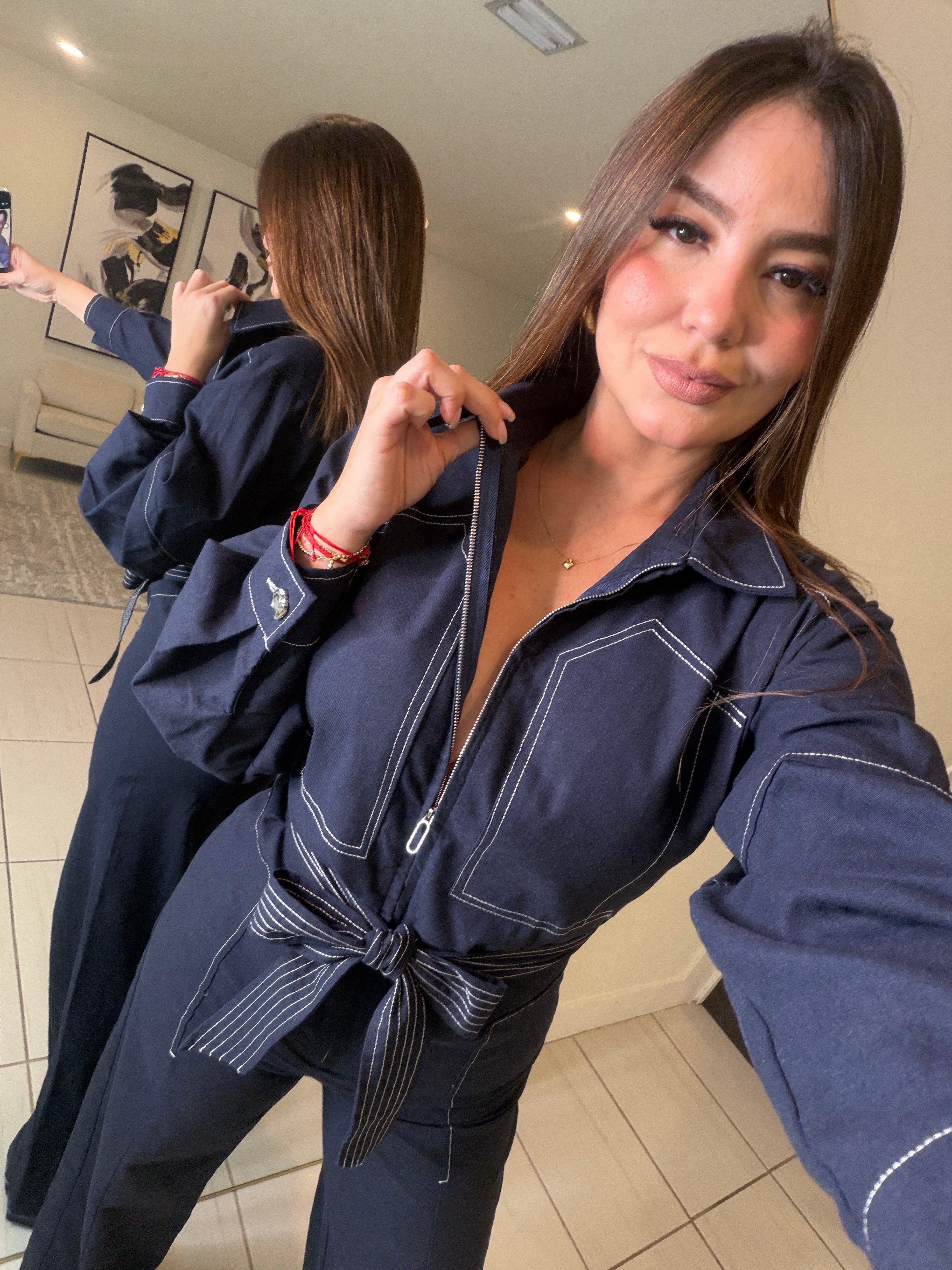 Opulence Linen Navy Blue Jumpsuit