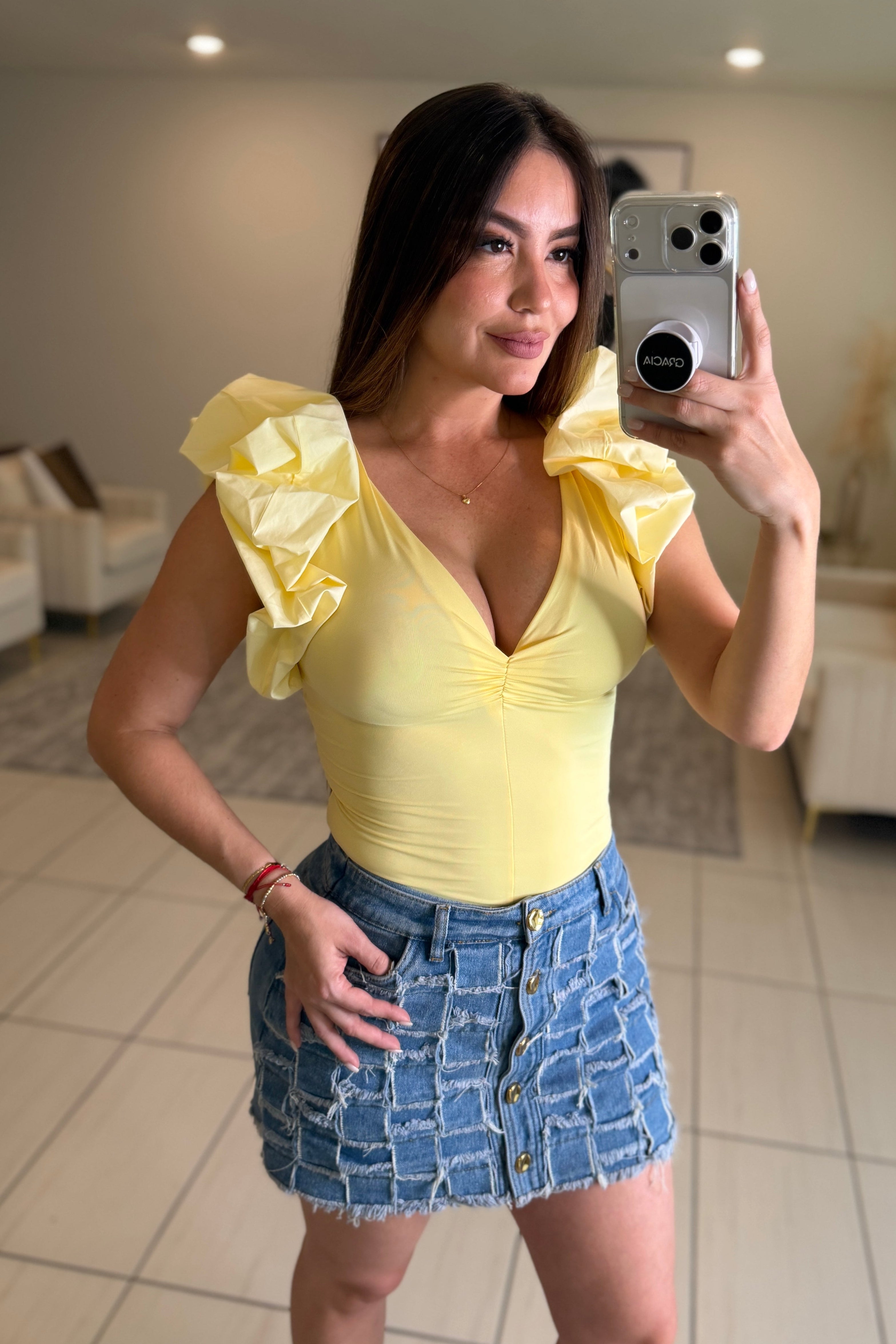 Midnight Crossover Yellow Bodysuit