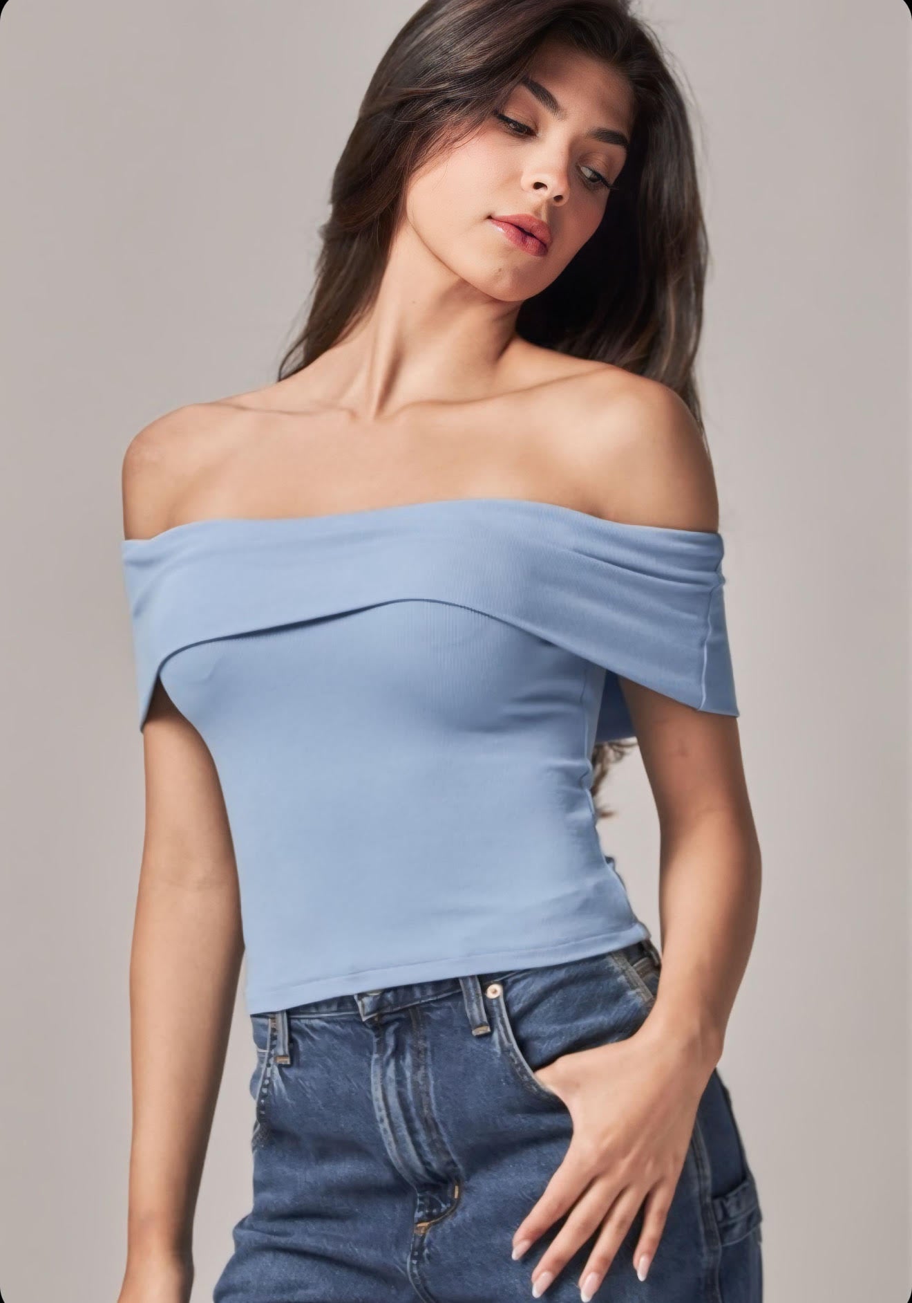 Chic Bandeau Neck Blue Top