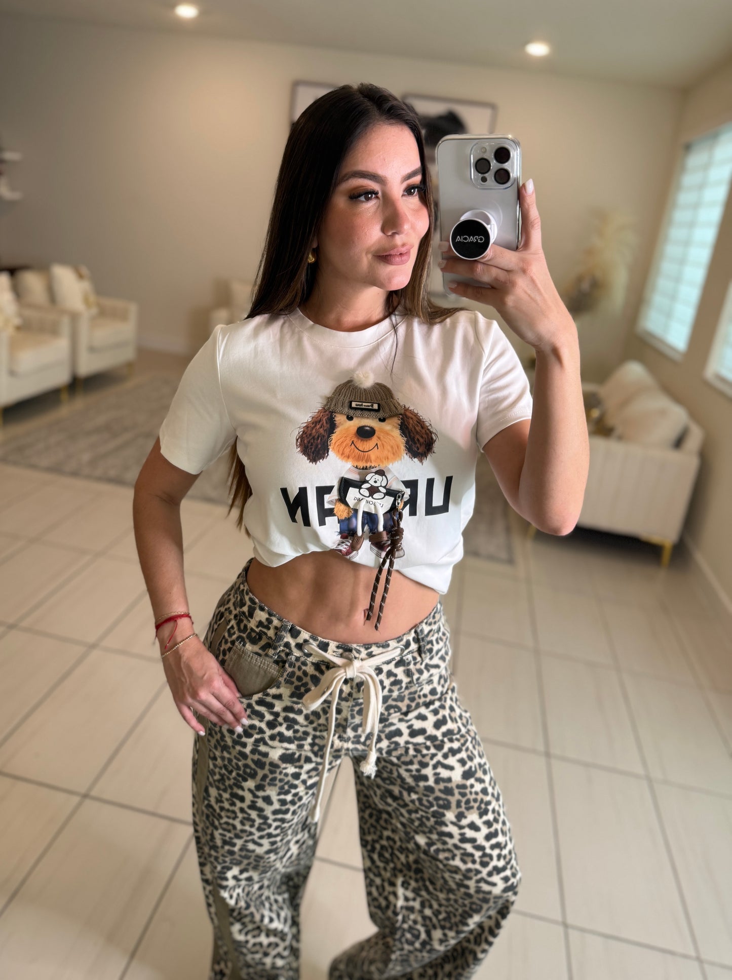 Structured Leopard Denim Pants