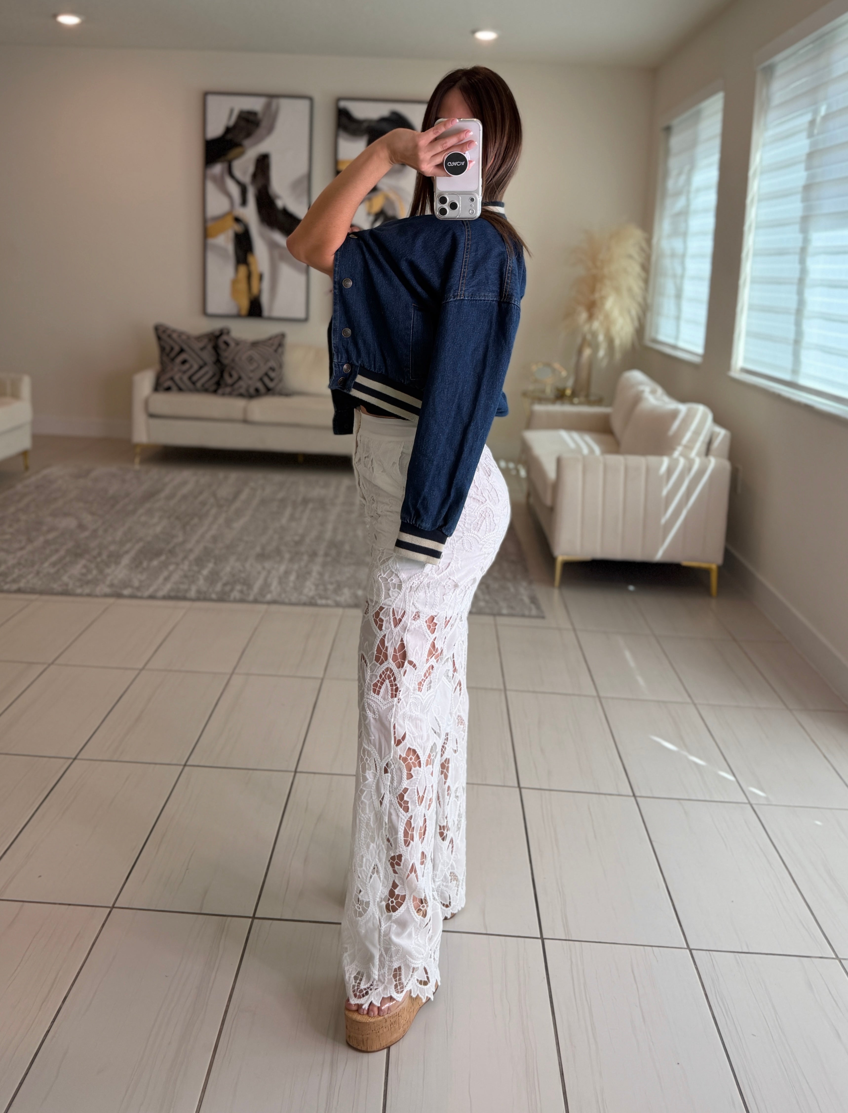 Solscite Petal Crochet White Pants