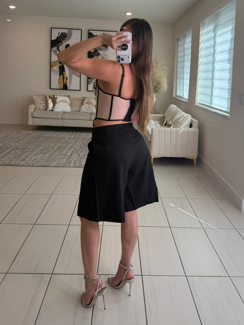 Luxe Rhinestone Beige and Black Corset Top