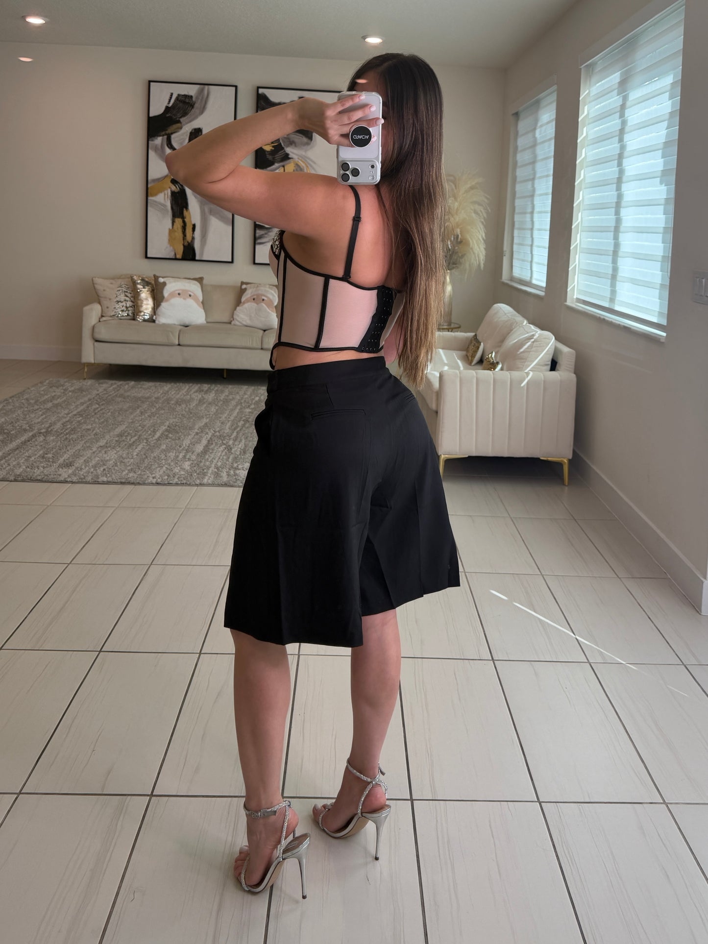 Luxe Rhinestone Beige and Black Corset Top