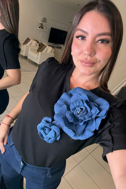 Petal Denim Black Top