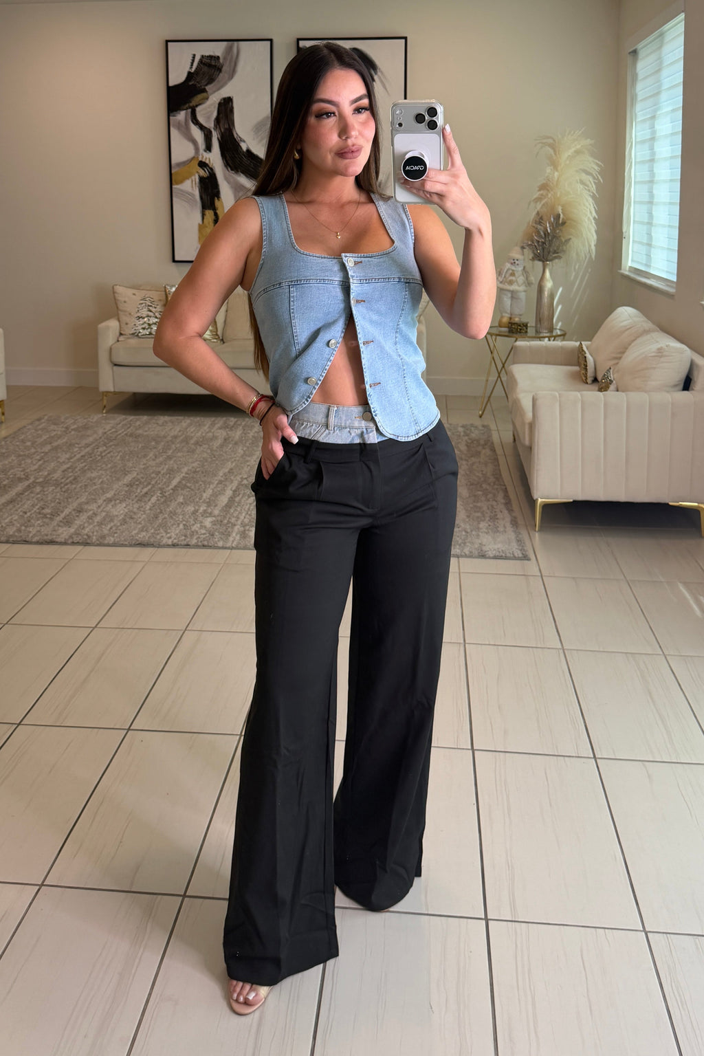 Iconic Contrast Black and Denim Pants