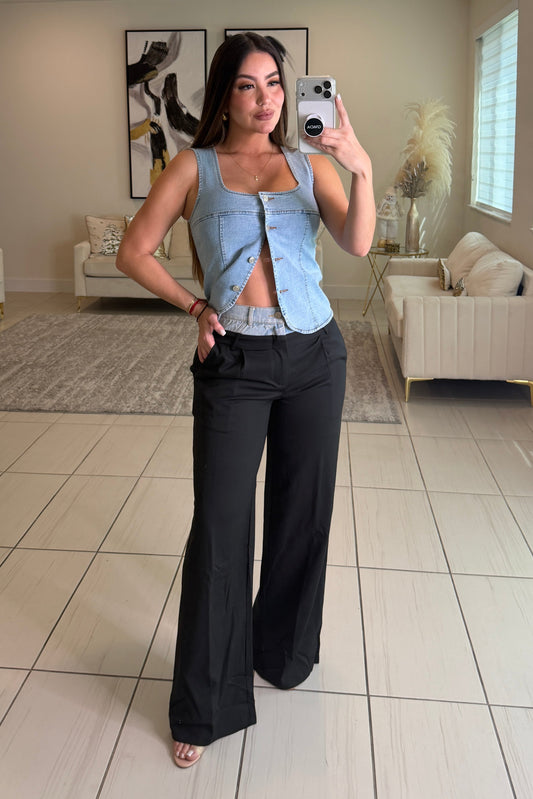 Iconic Contrast Black and Denim Pants