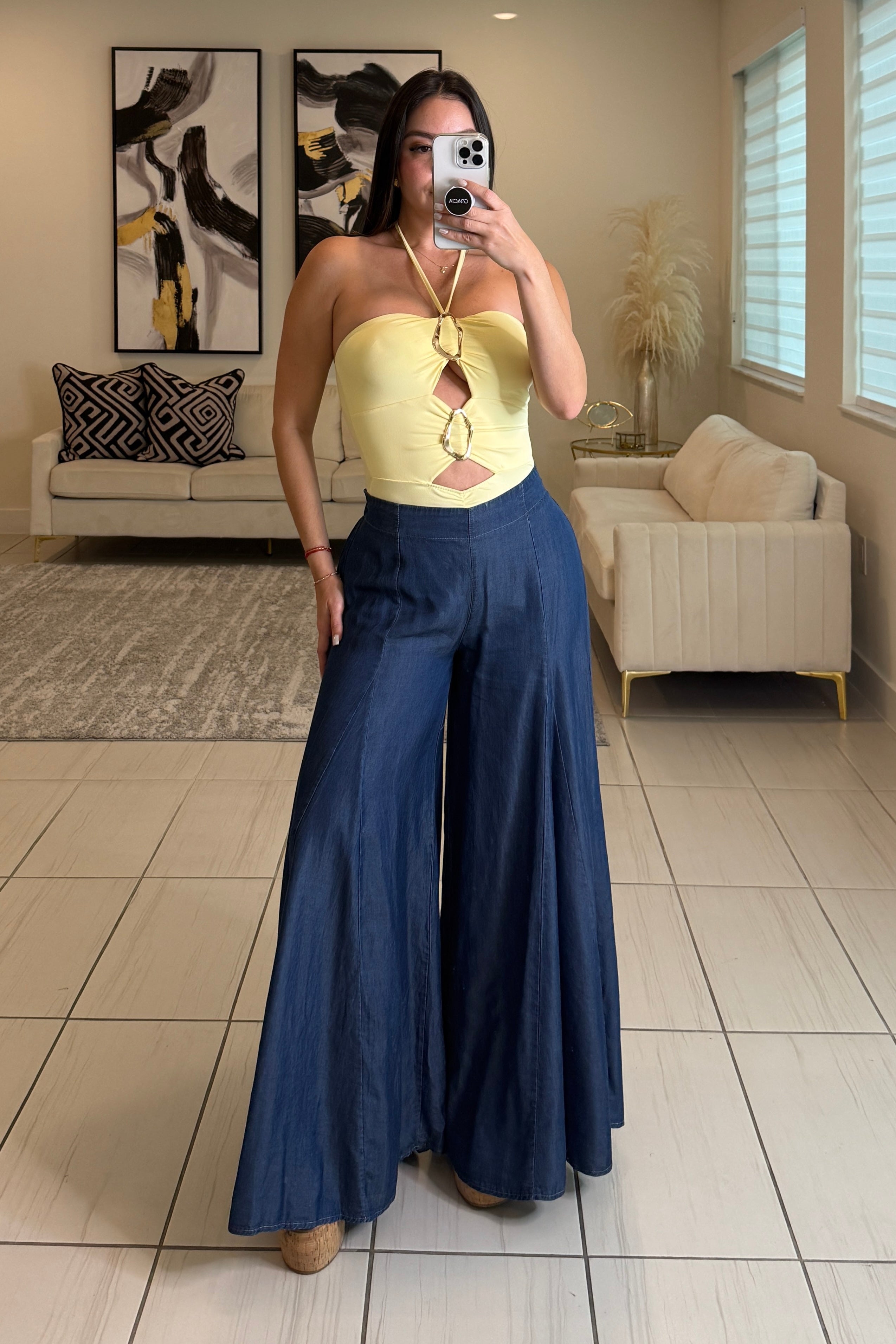 Edit Soft Denim Palazzo Pants