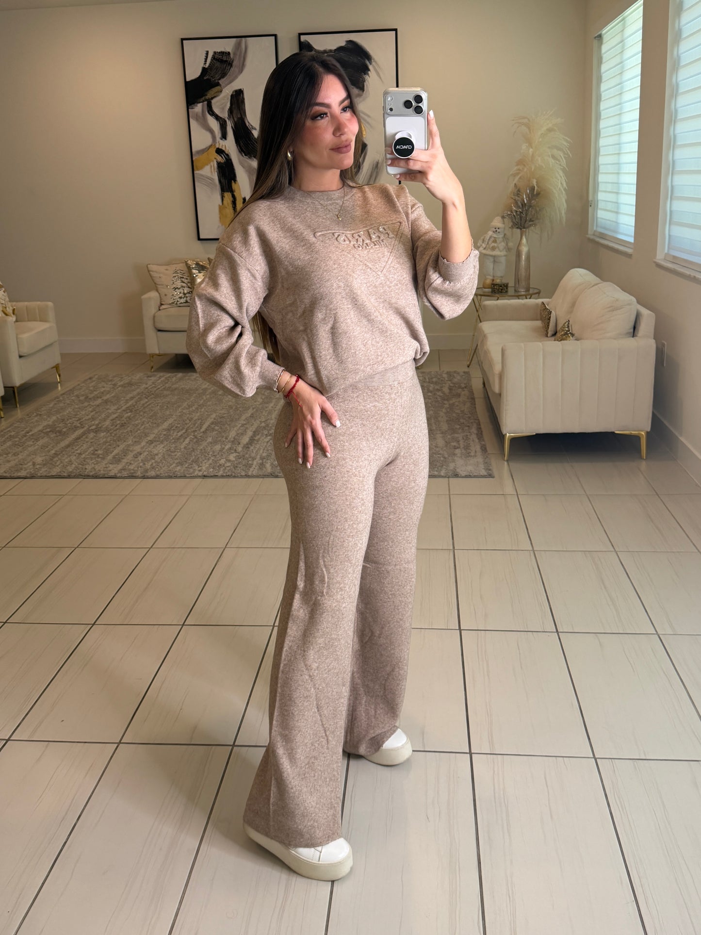 Bright Paris Taupe Knit Pant Set