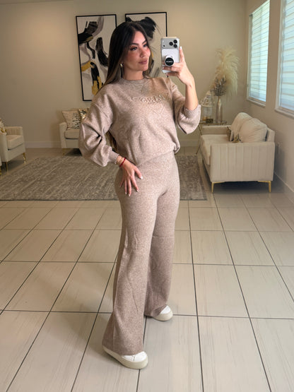 Bright Paris Taupe Knit Pant Set