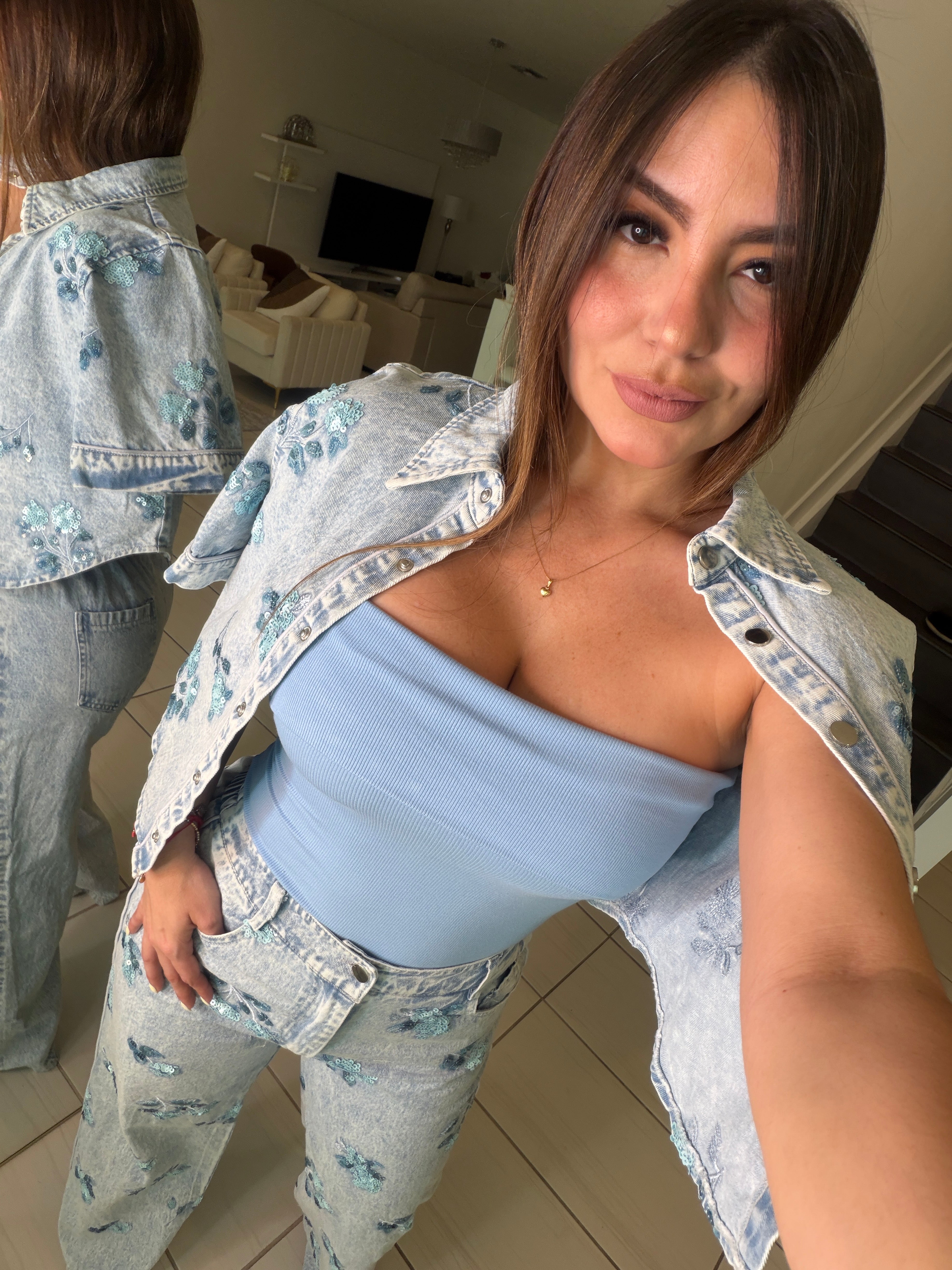 Chic Bandeau Neck Blue Top