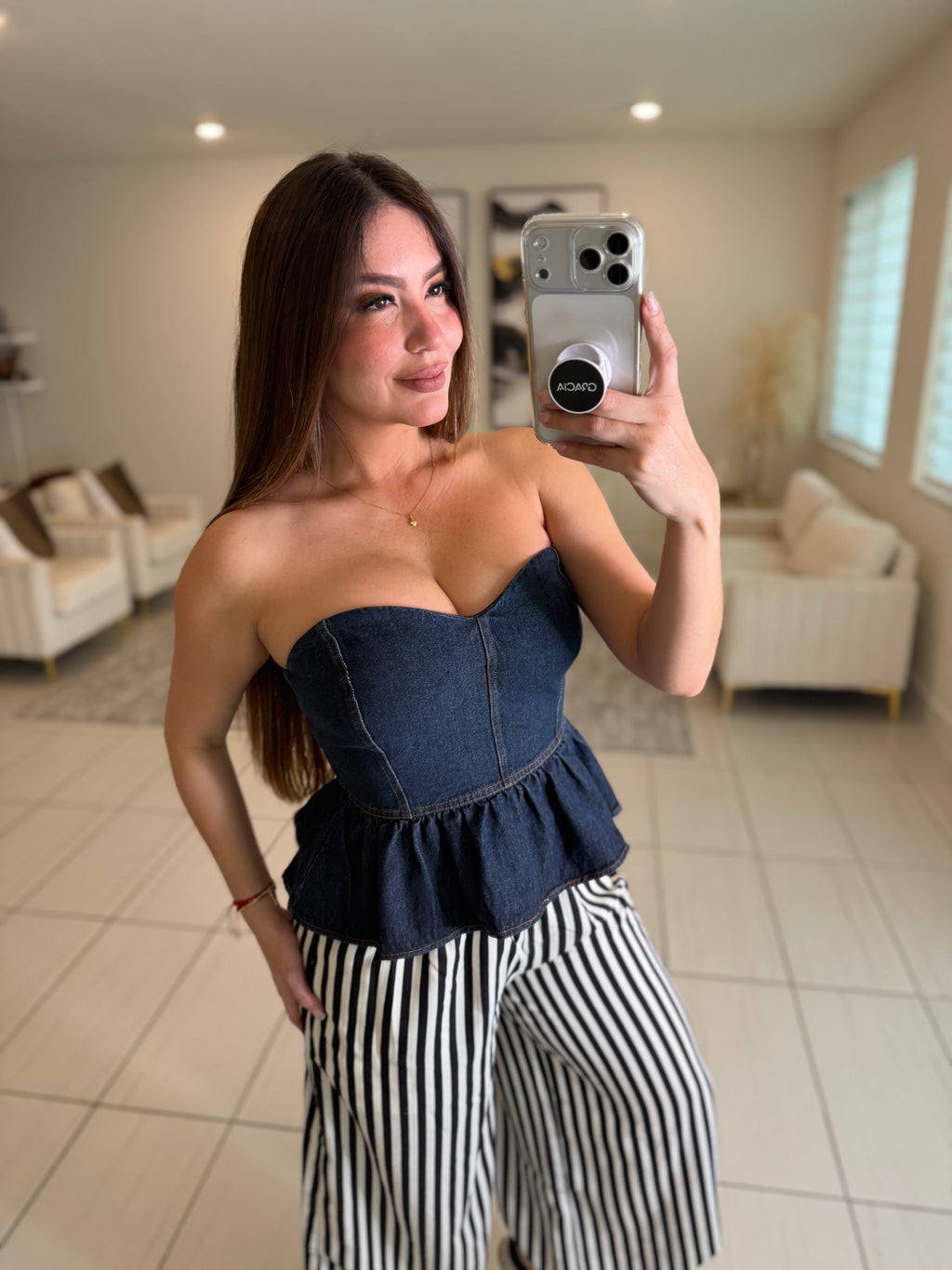 Sweet Peplum Dark Denim Top