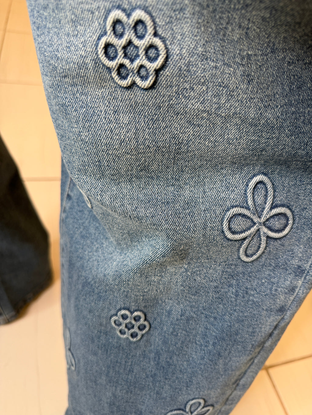 The Bloom Effect Floral Blue Denim Pants