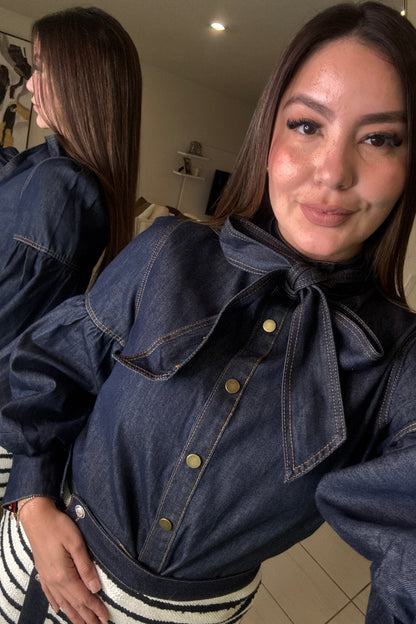 Elegant Bow Denim Top