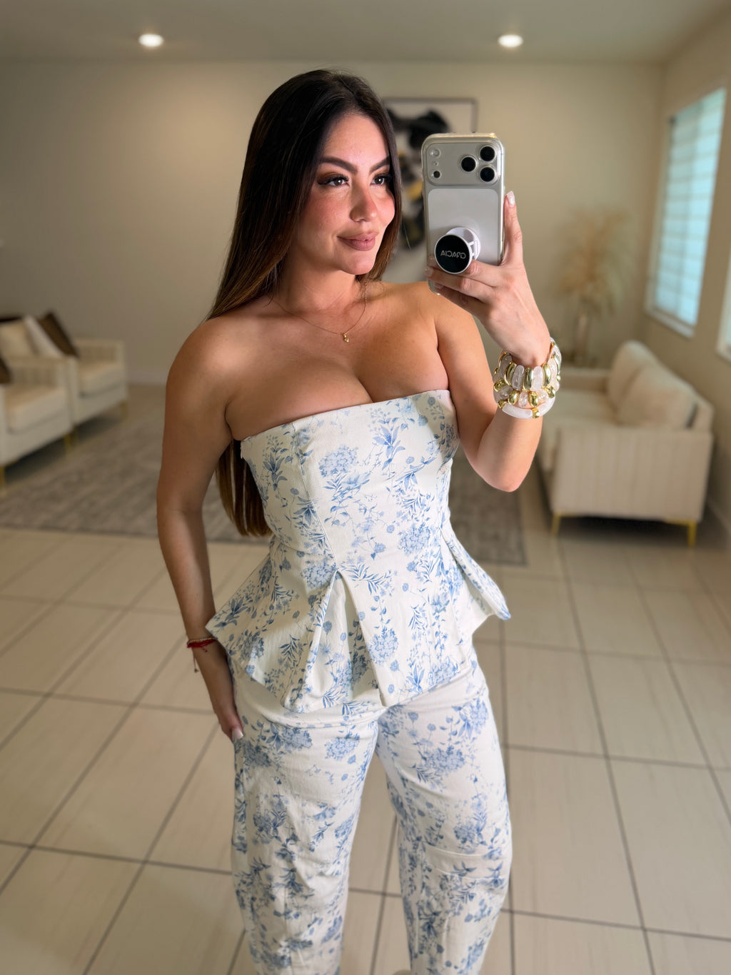 Twill Floral White Barrel Pant Set