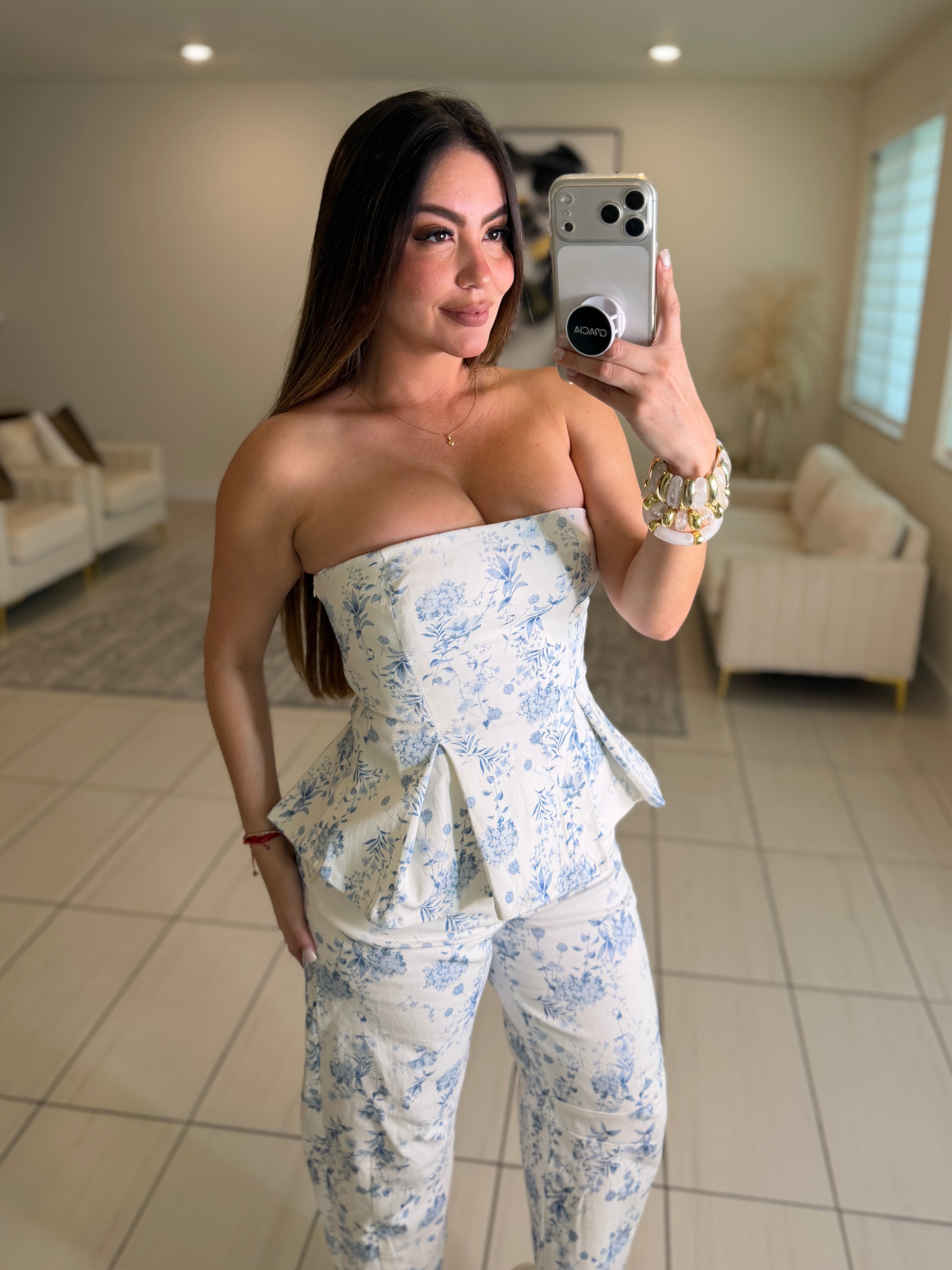 Twill Floral White Barrel Pant Set