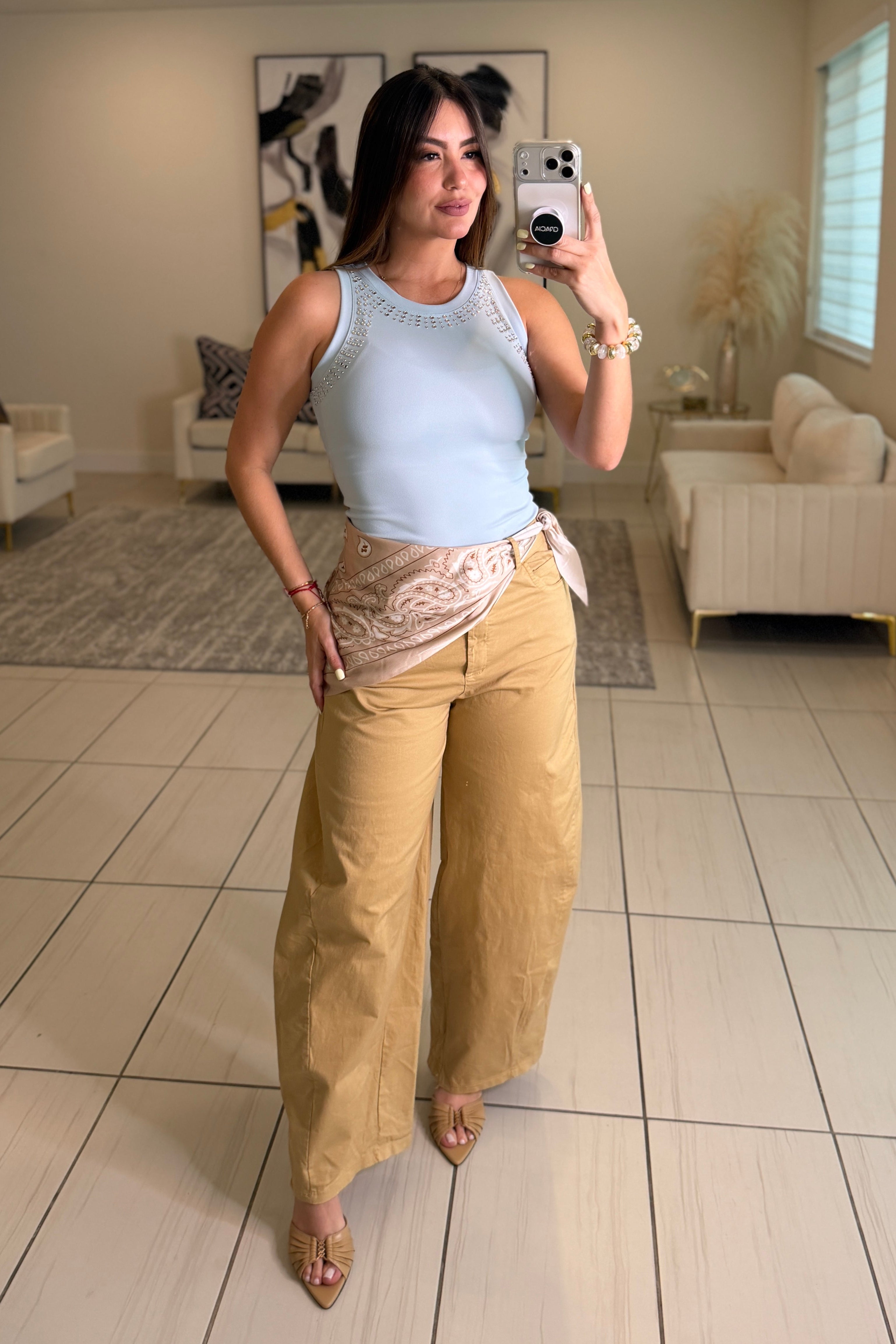 Gravity Scarf Khaki Barrel Pants