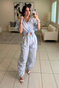 Italian Stripes Light Blue Barrel Pants