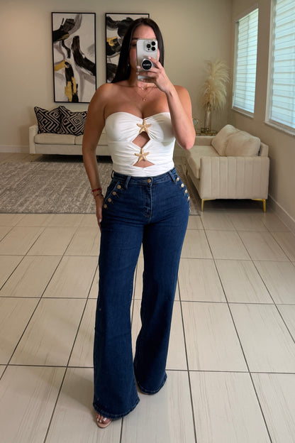 Gorgeous Gold Buttons Denim Pants