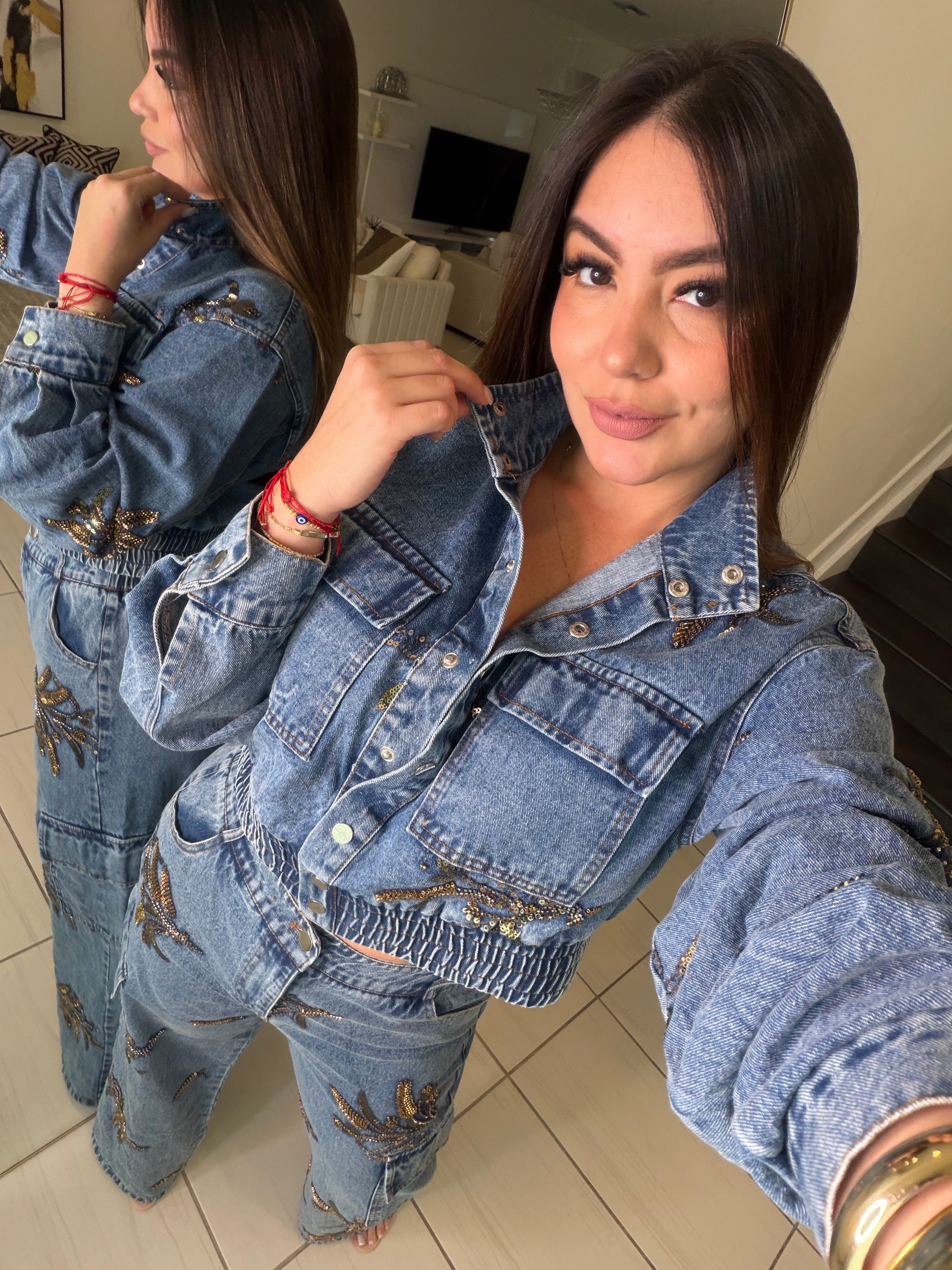 Wild Ornate Denim Pant Set