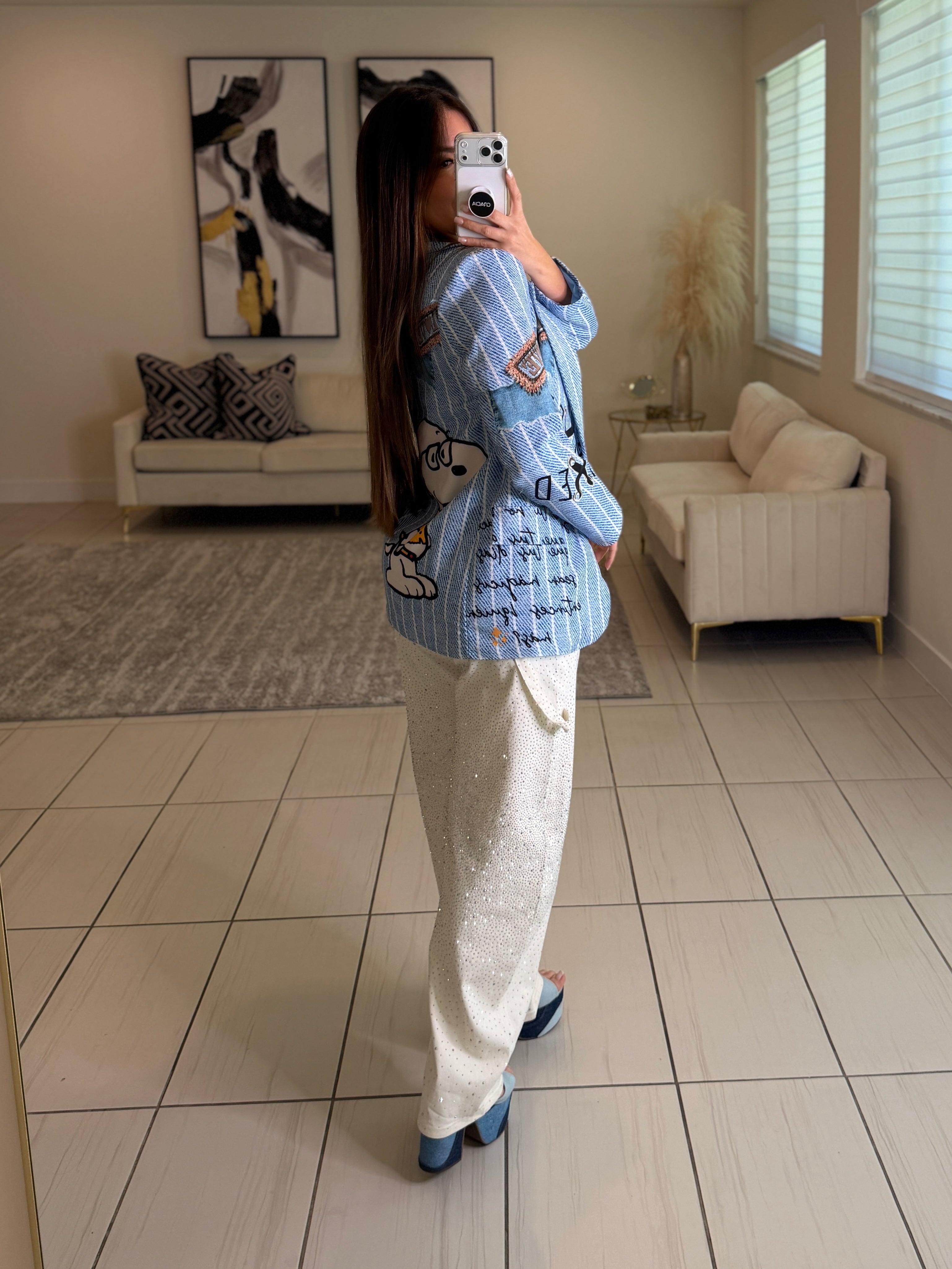 Divine Rhinestones Barrel White Pants