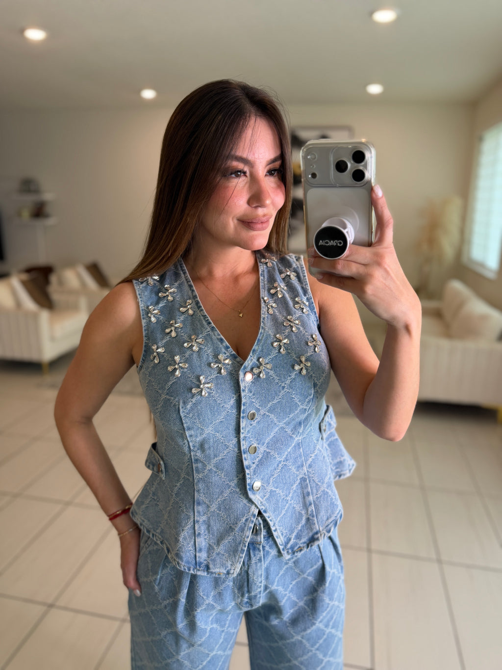 Bright Spring Denim Pant Set