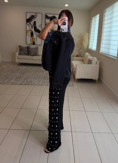 Iconic Contrast Black and Blue Denim Jacket