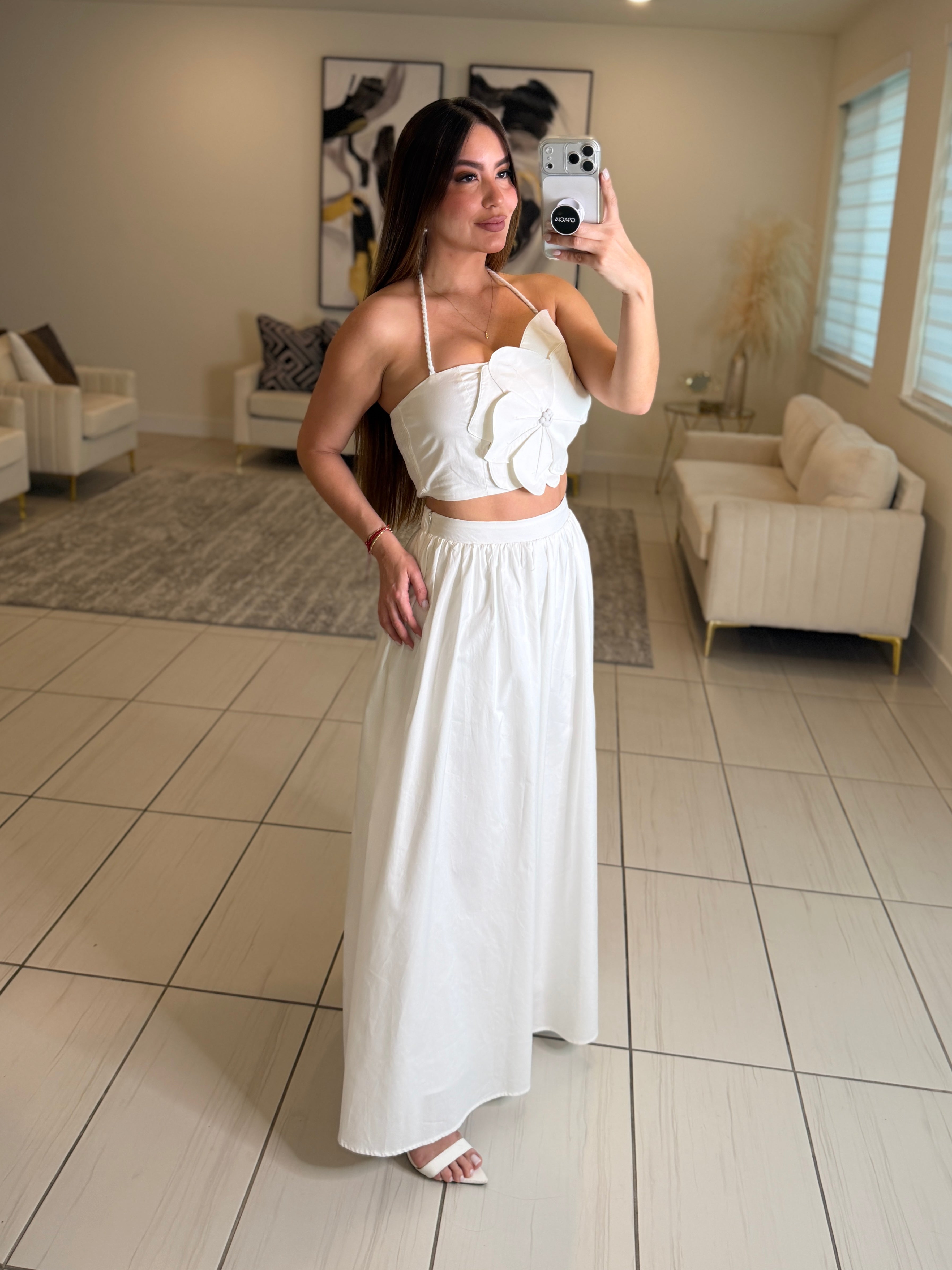 Delicate Essence Floral White Skirt Set