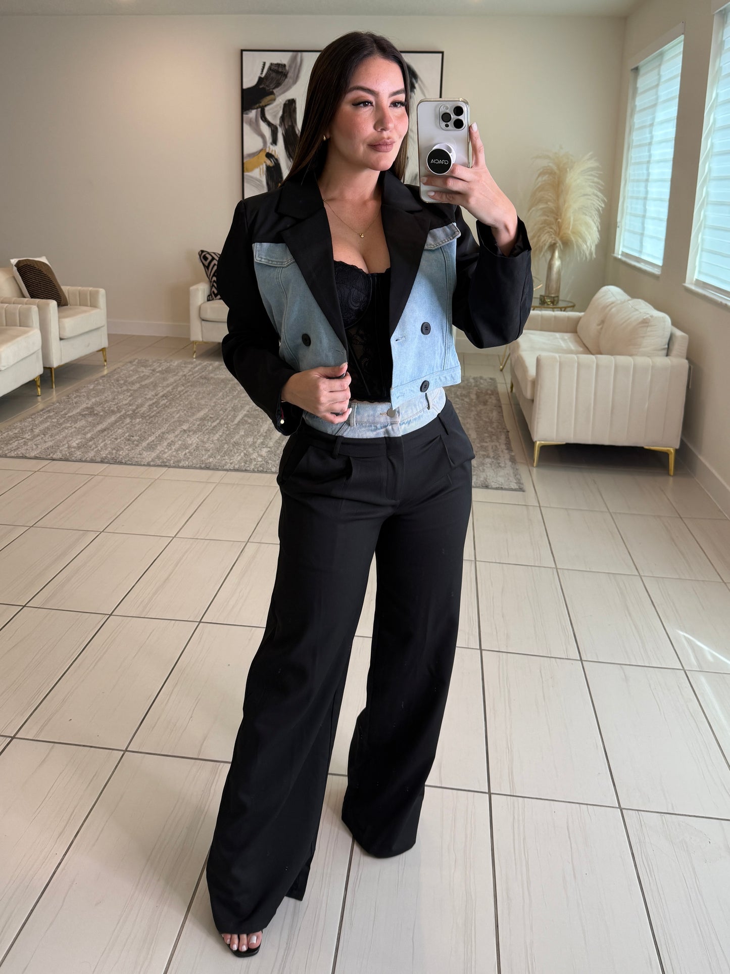 Iconic Contrast Black and Denim Jacket