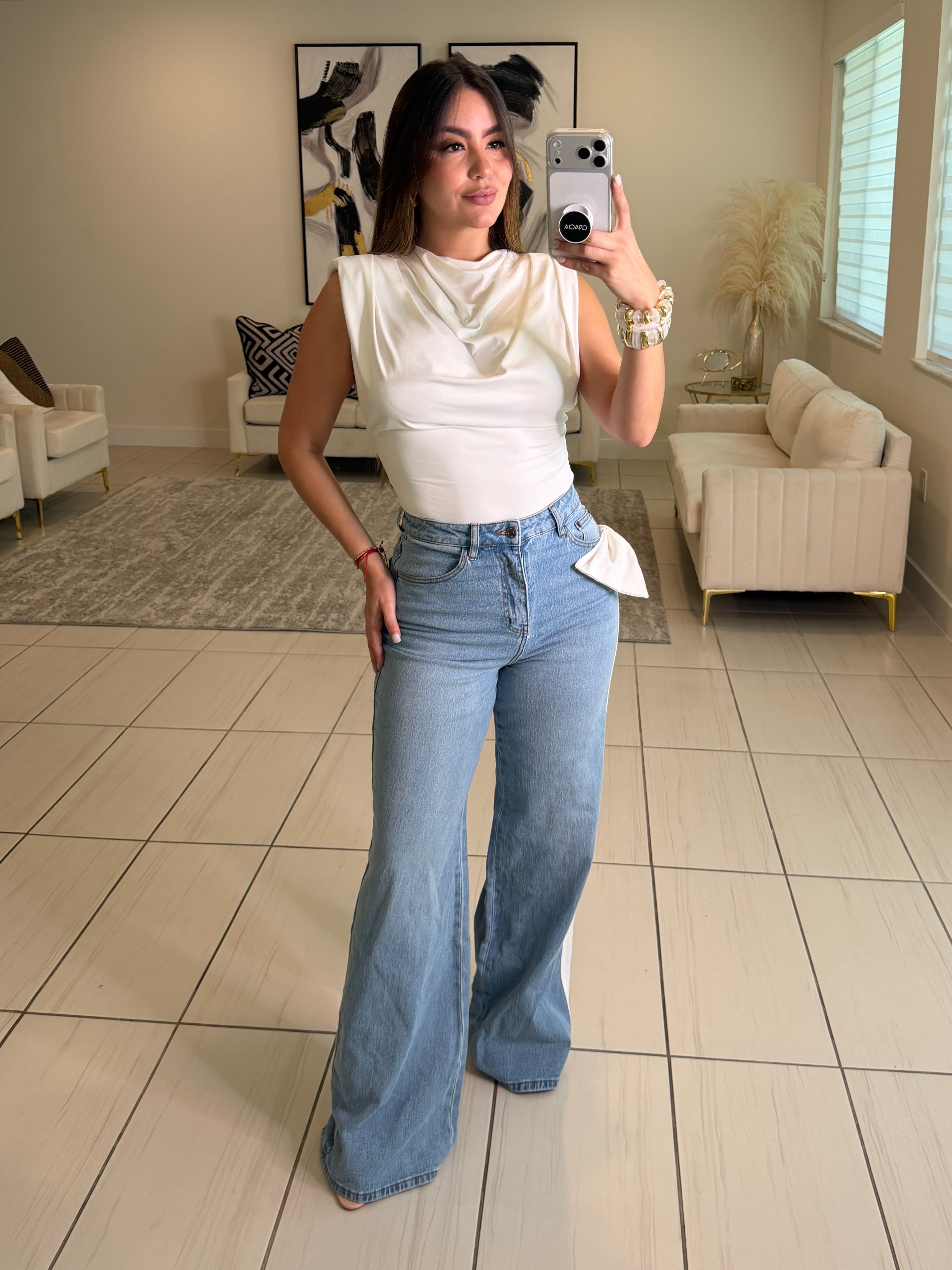 Opulent Bow Blue Denim Pants