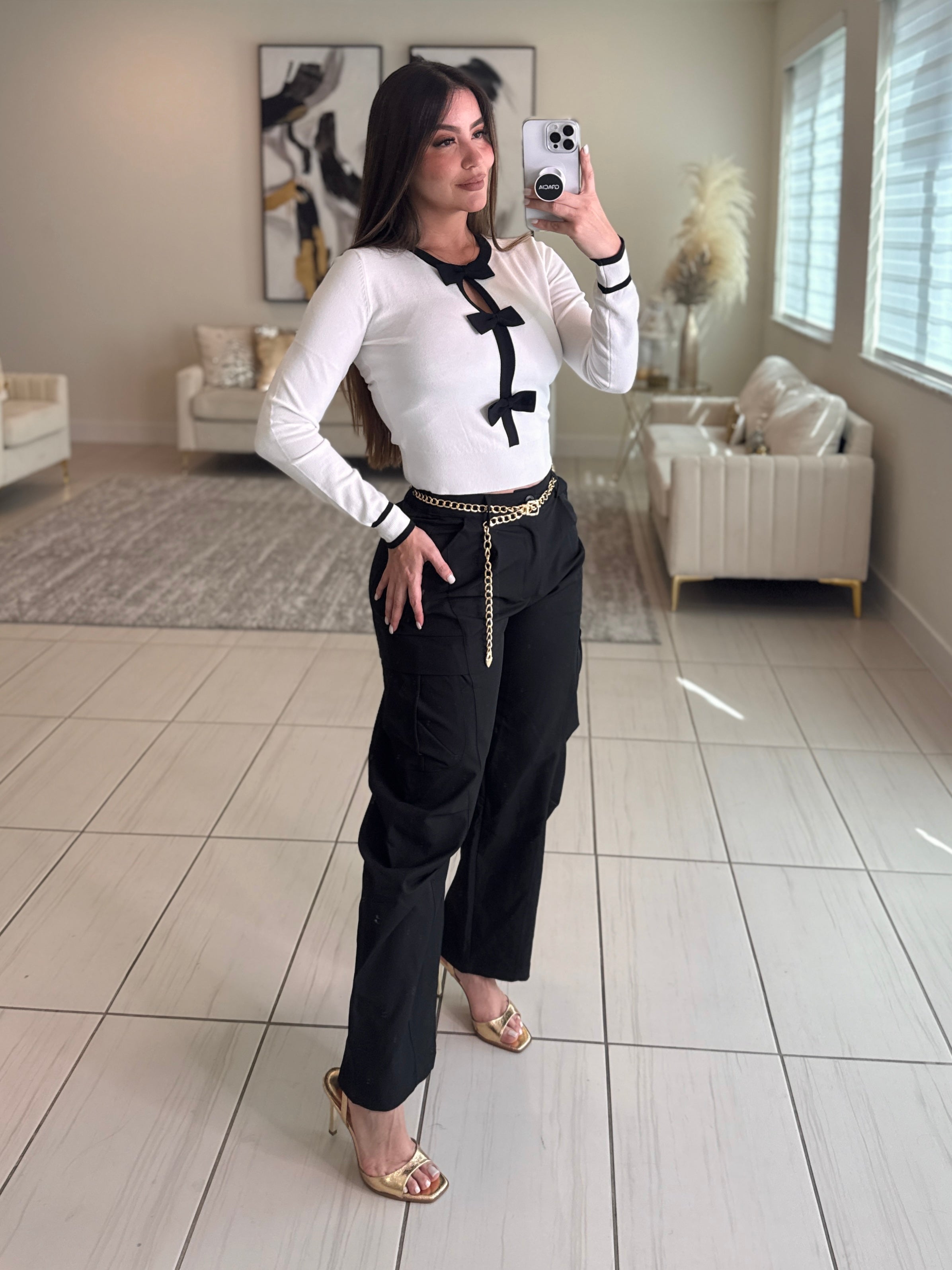 Cutest Bow Knit White Sweater Top