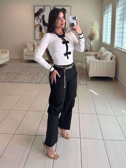 Cutest Bow Knit White Sweater Top