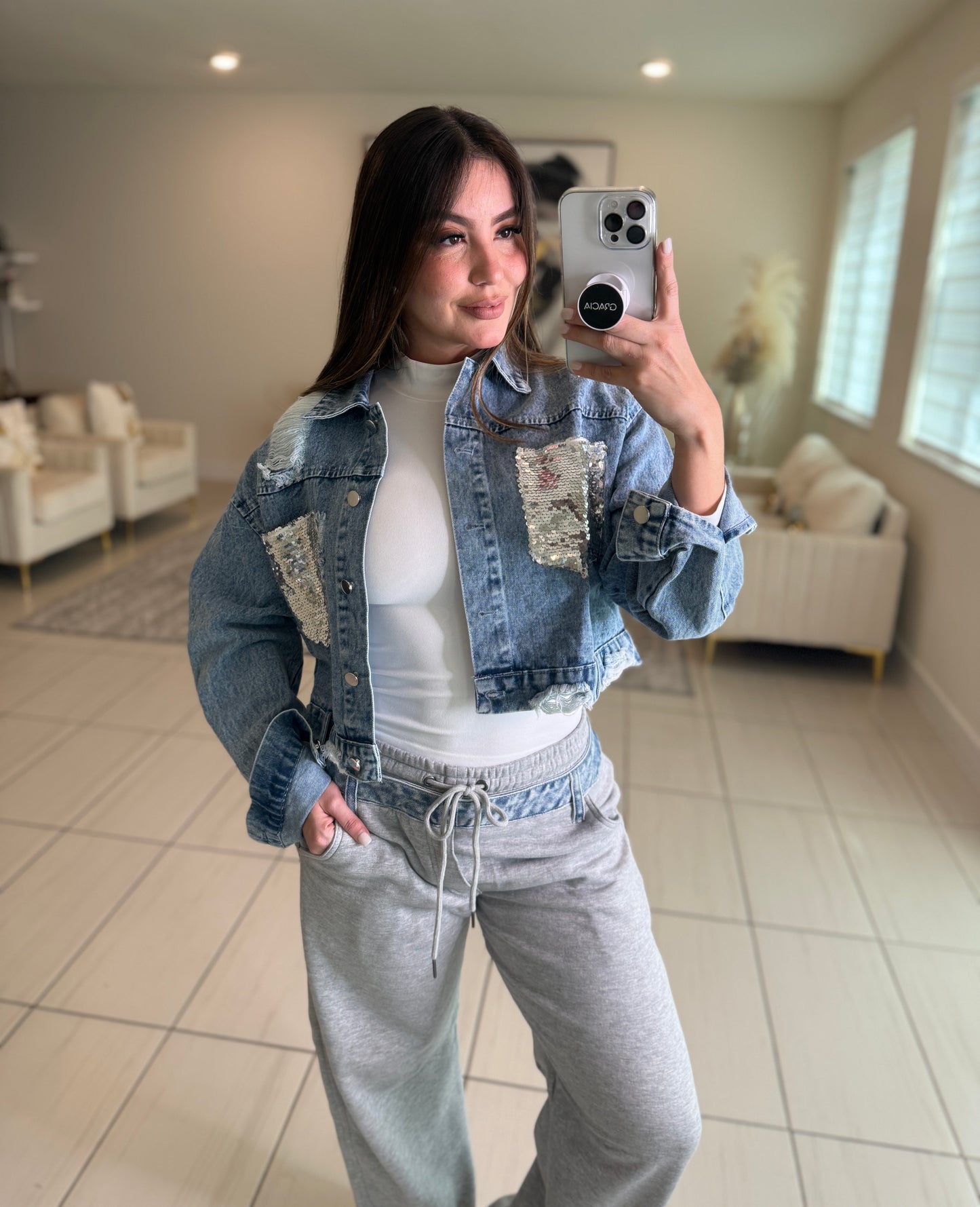 Radiance Silver Sequin Denim Jacket