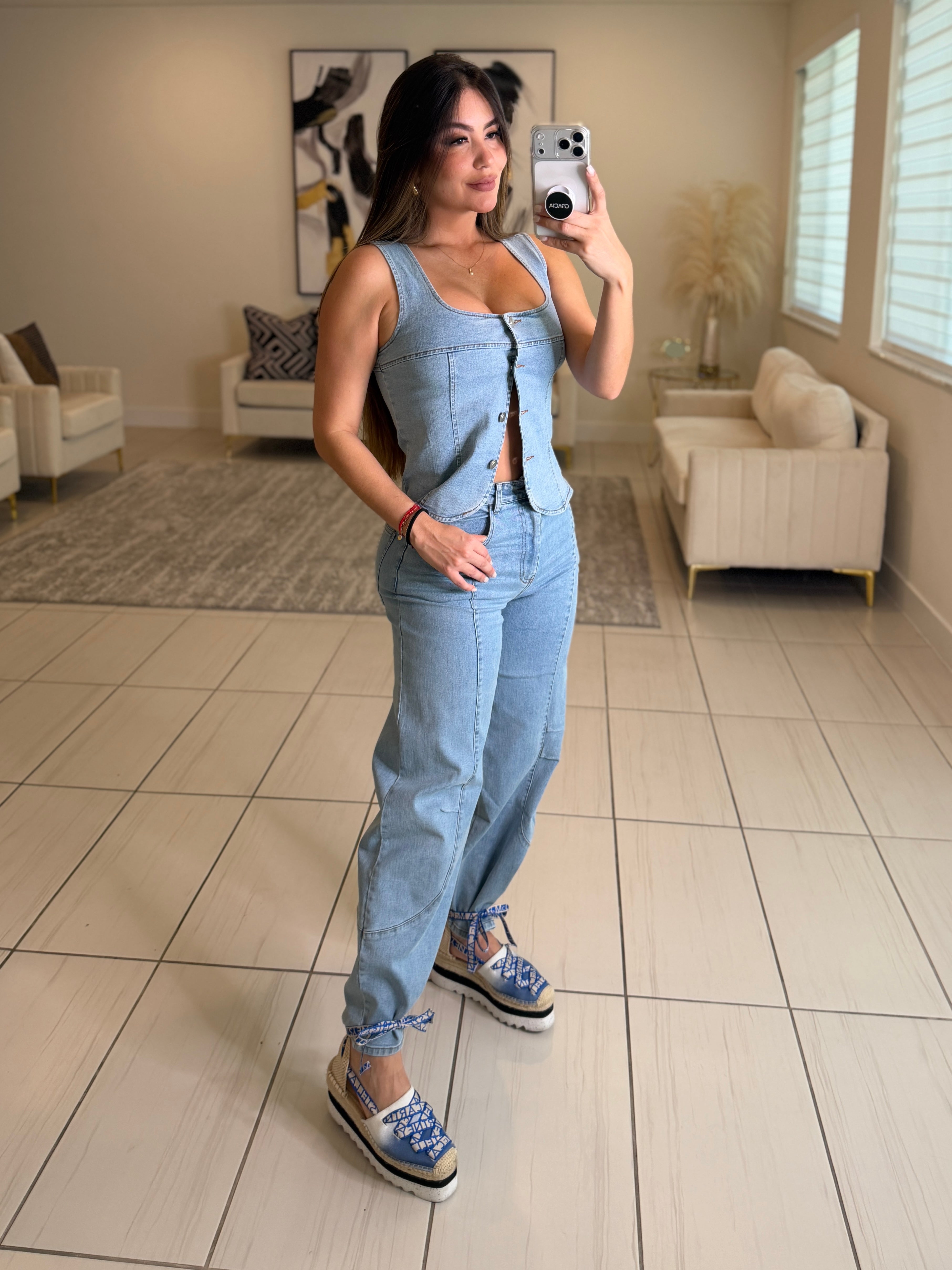 Elevated Essential Light Denim Pant Set