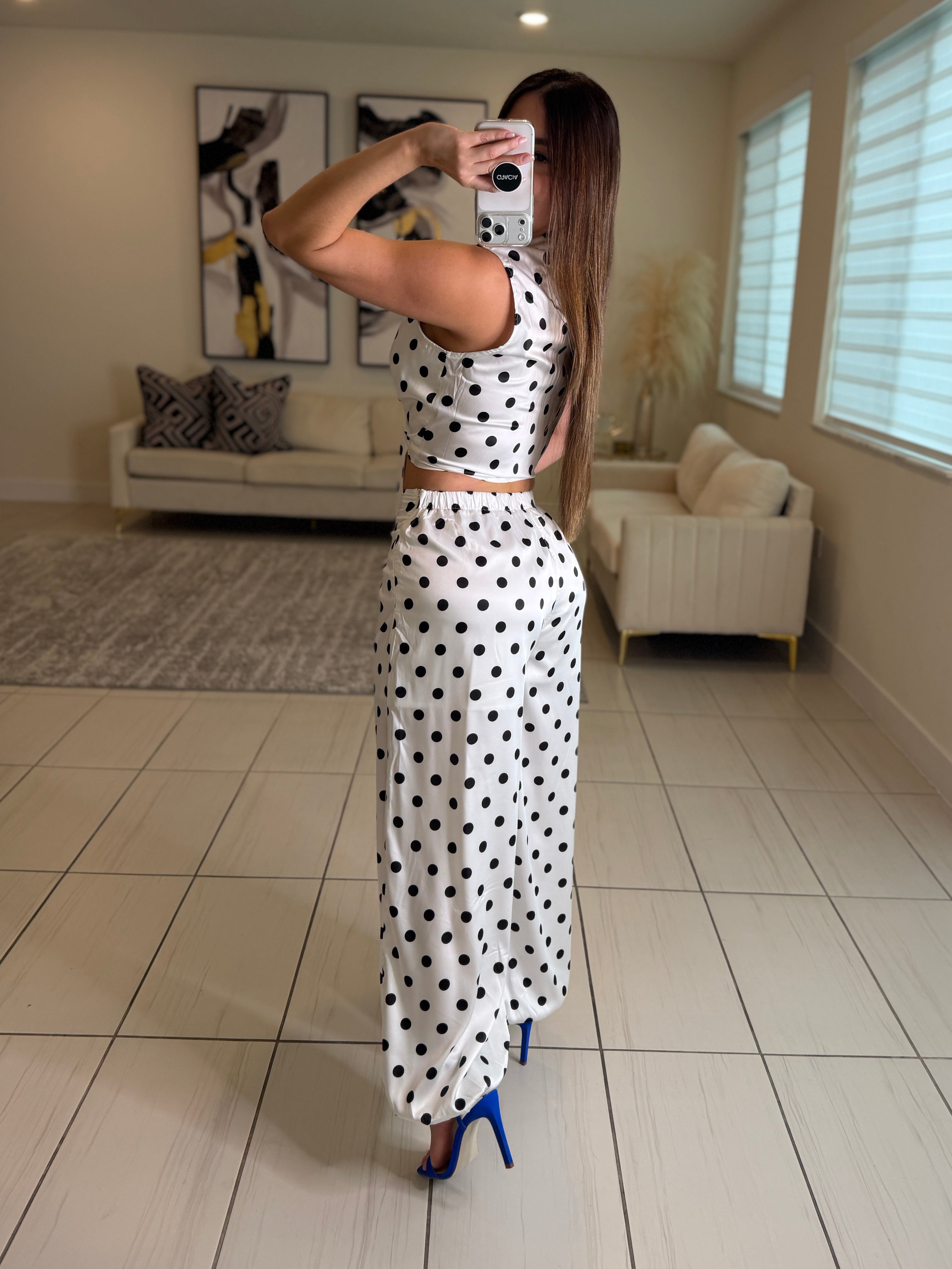 Sweet Polka Dots White Balloon Pant Set