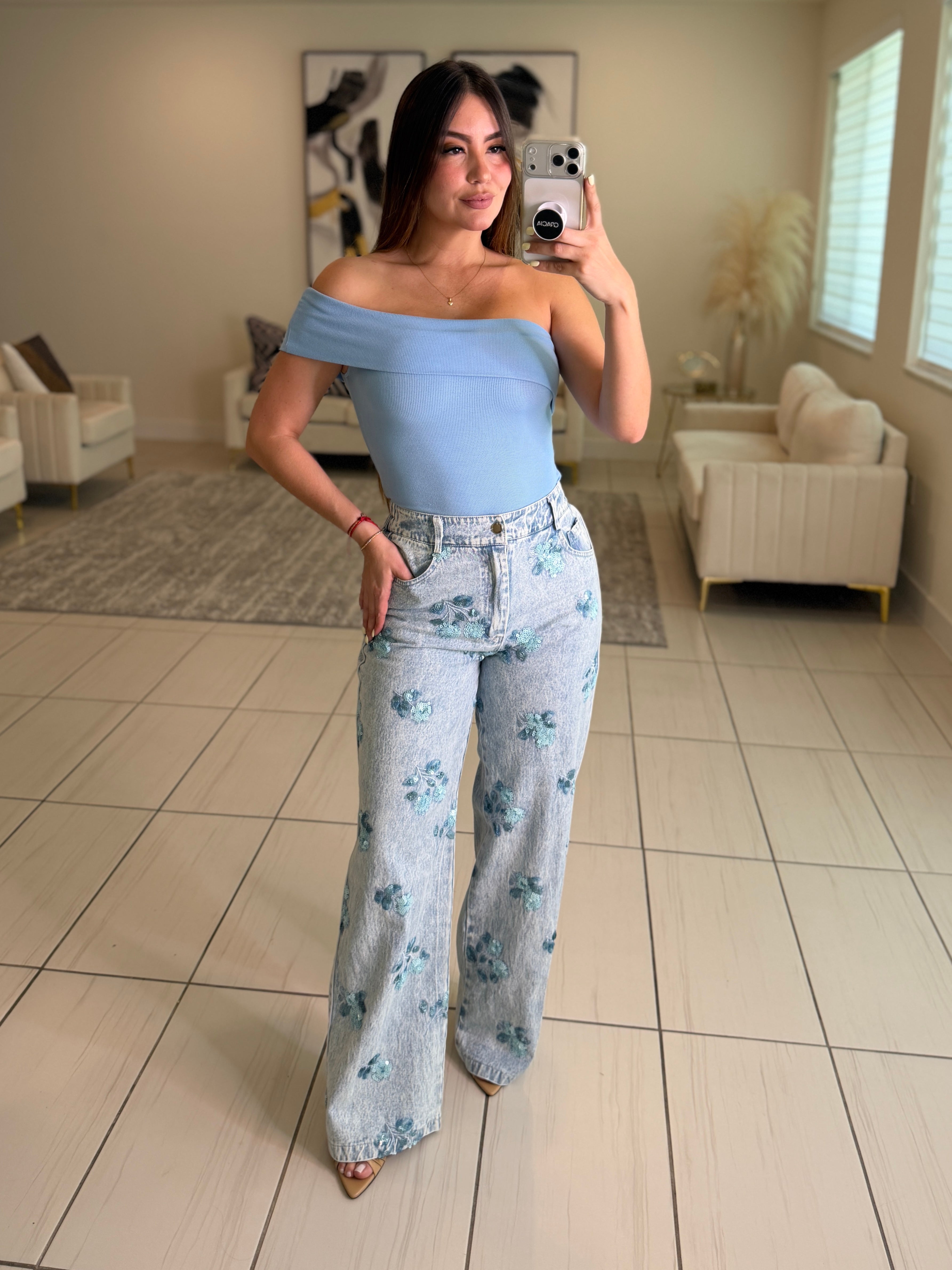 Chic Bandeau Neck Blue Top