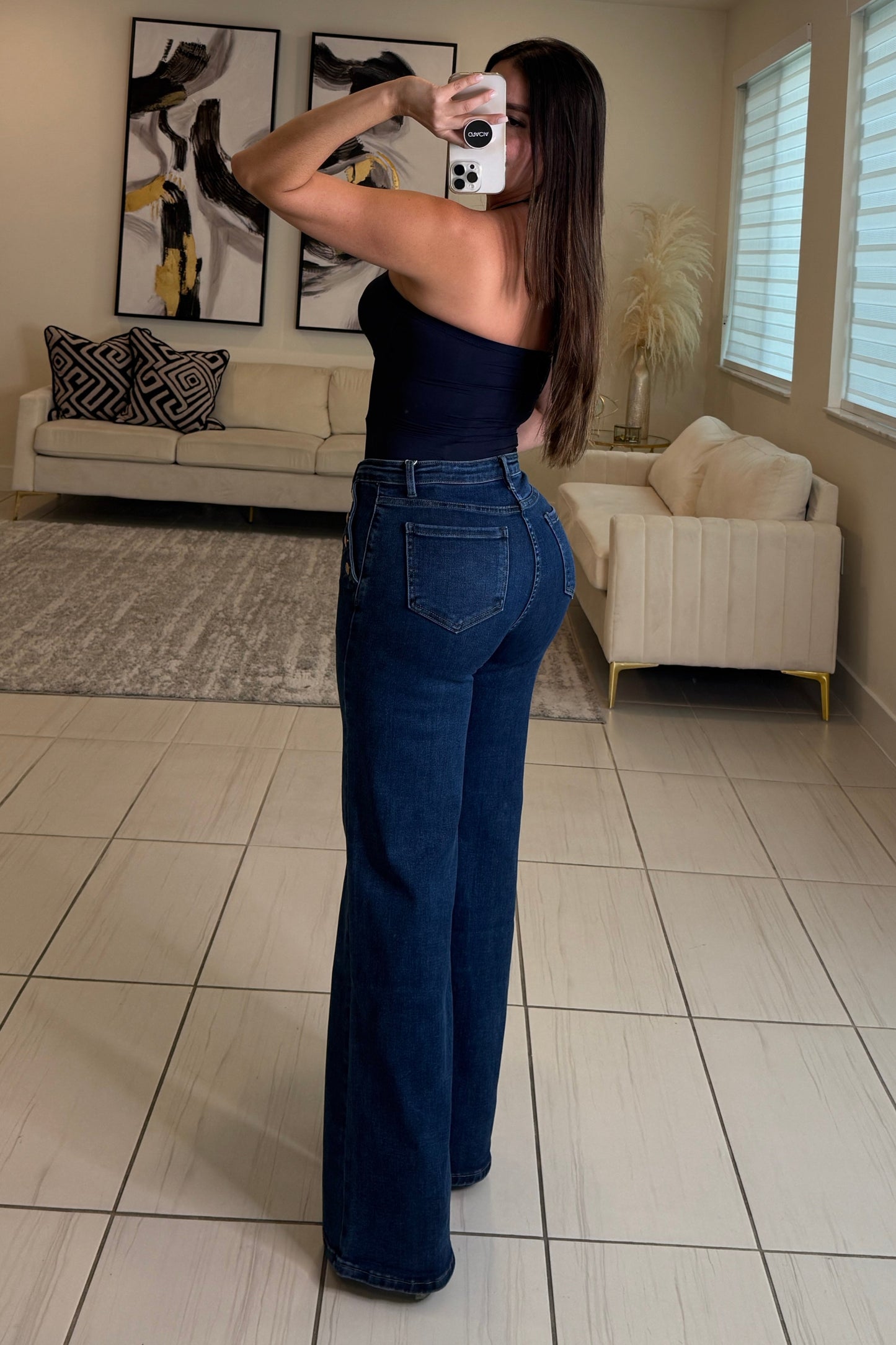 Gorgeous Gold Buttons Denim Pants