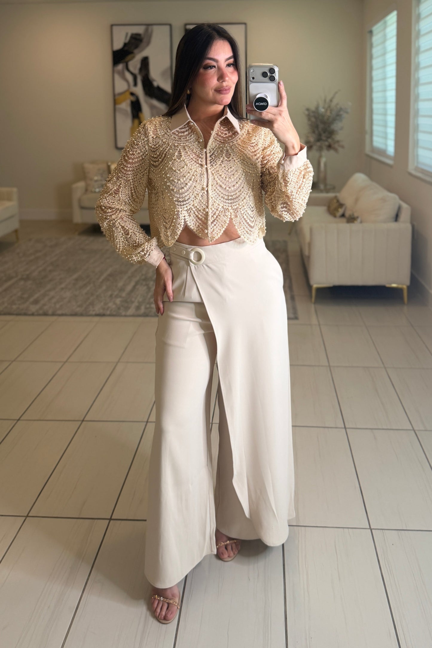 Sugar Vanilla Pearls Beige Top