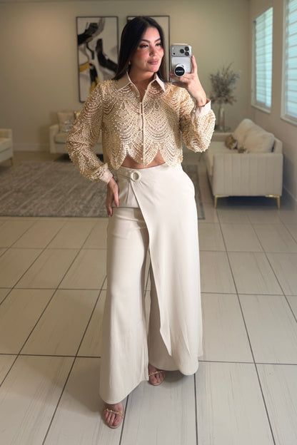 Sugar Vanilla Pearls Beige Top