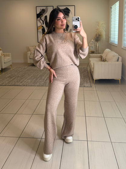 Bright Paris Taupe Knit Pant Set