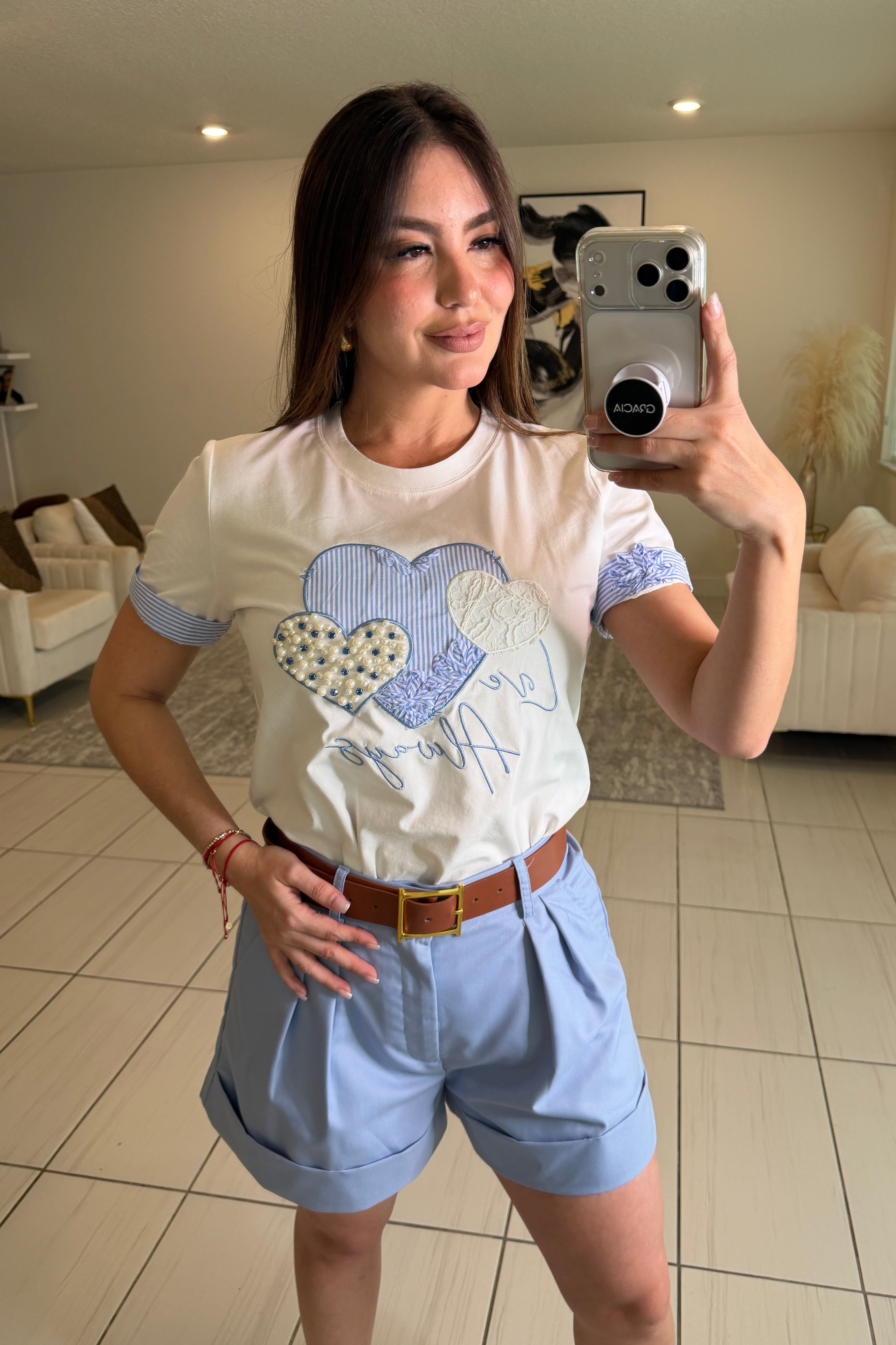 Lines and Pearls White Tshirt