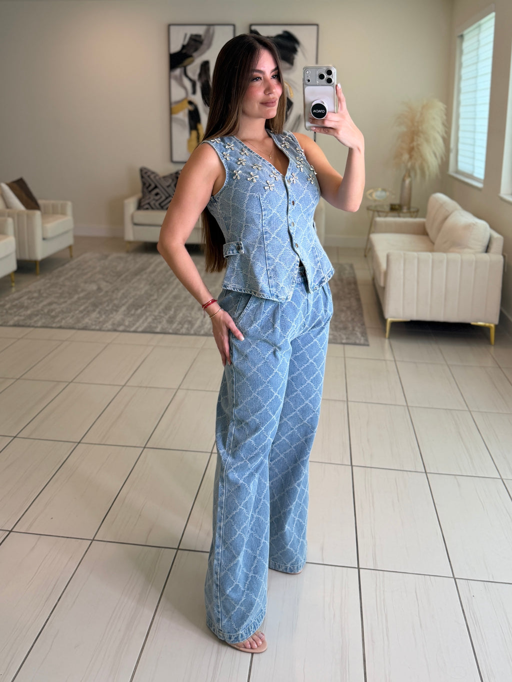 Bright Spring Denim Pant Set