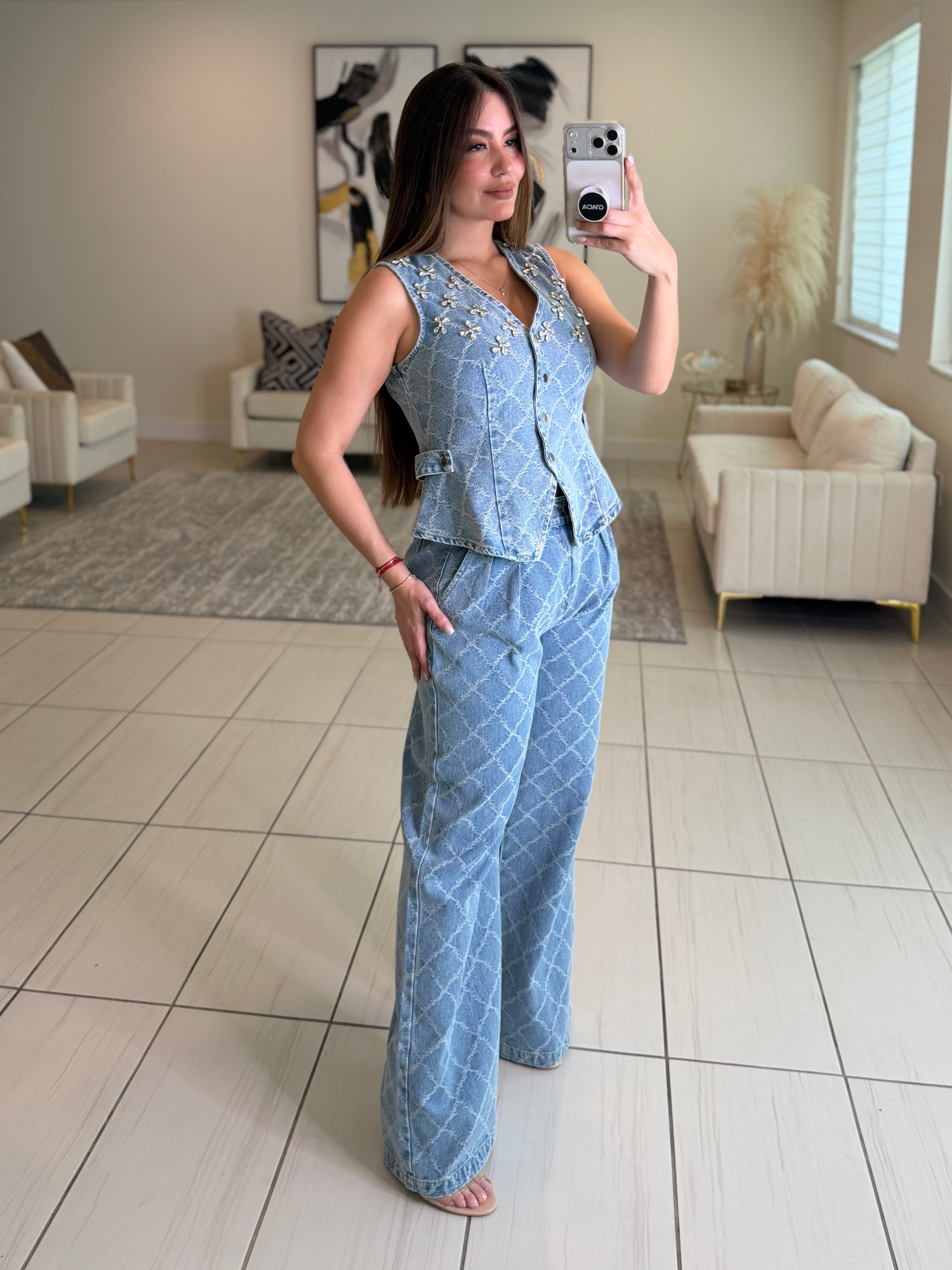 Bright Spring Denim Pant Set