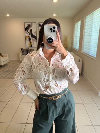 Petal Crochet White Top