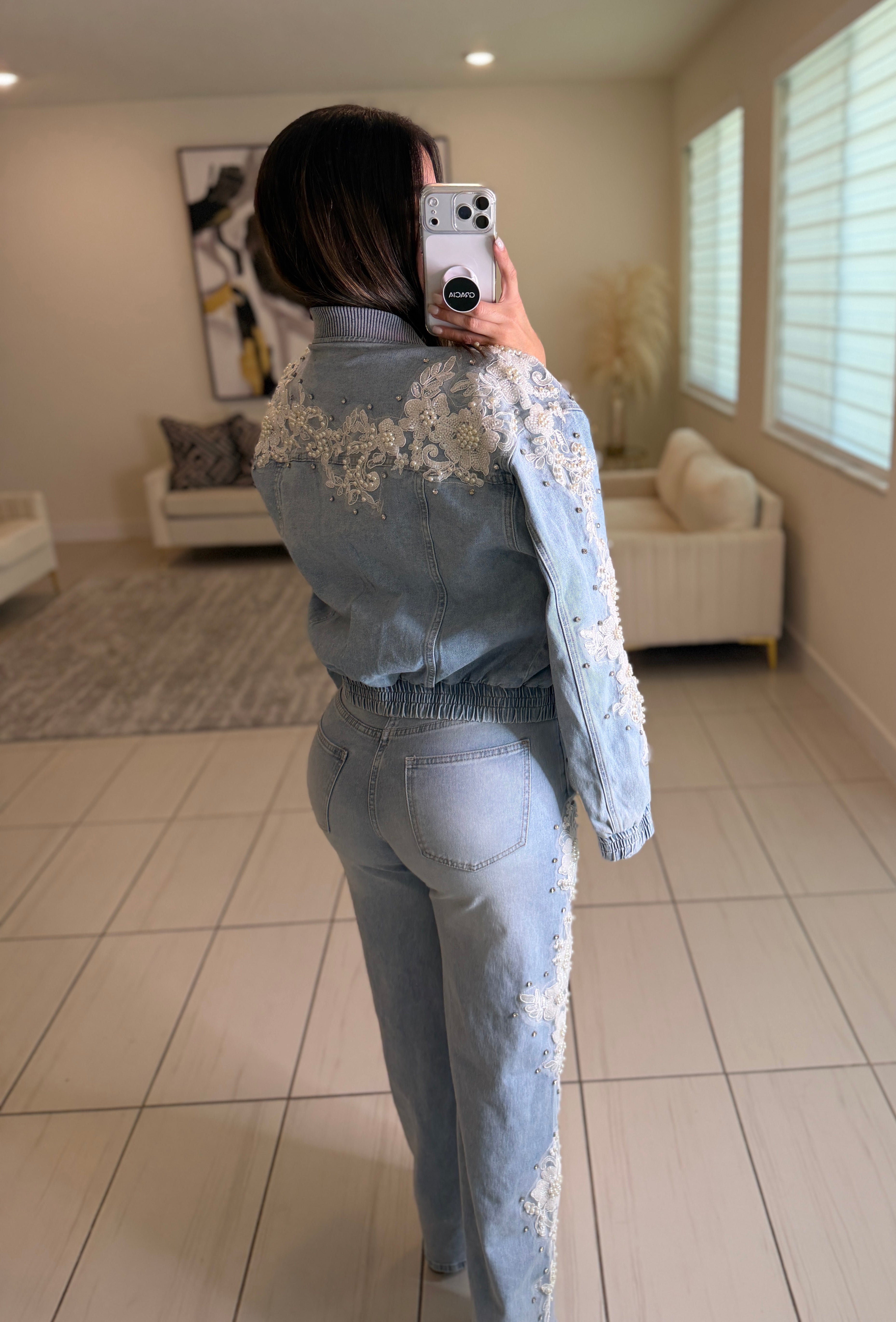 City Of Pearls Denim Pant Set