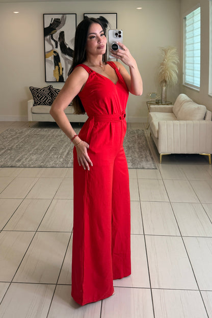 Split Intention Red Jumpsuit