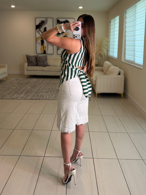 First Class Striped Green and White Top