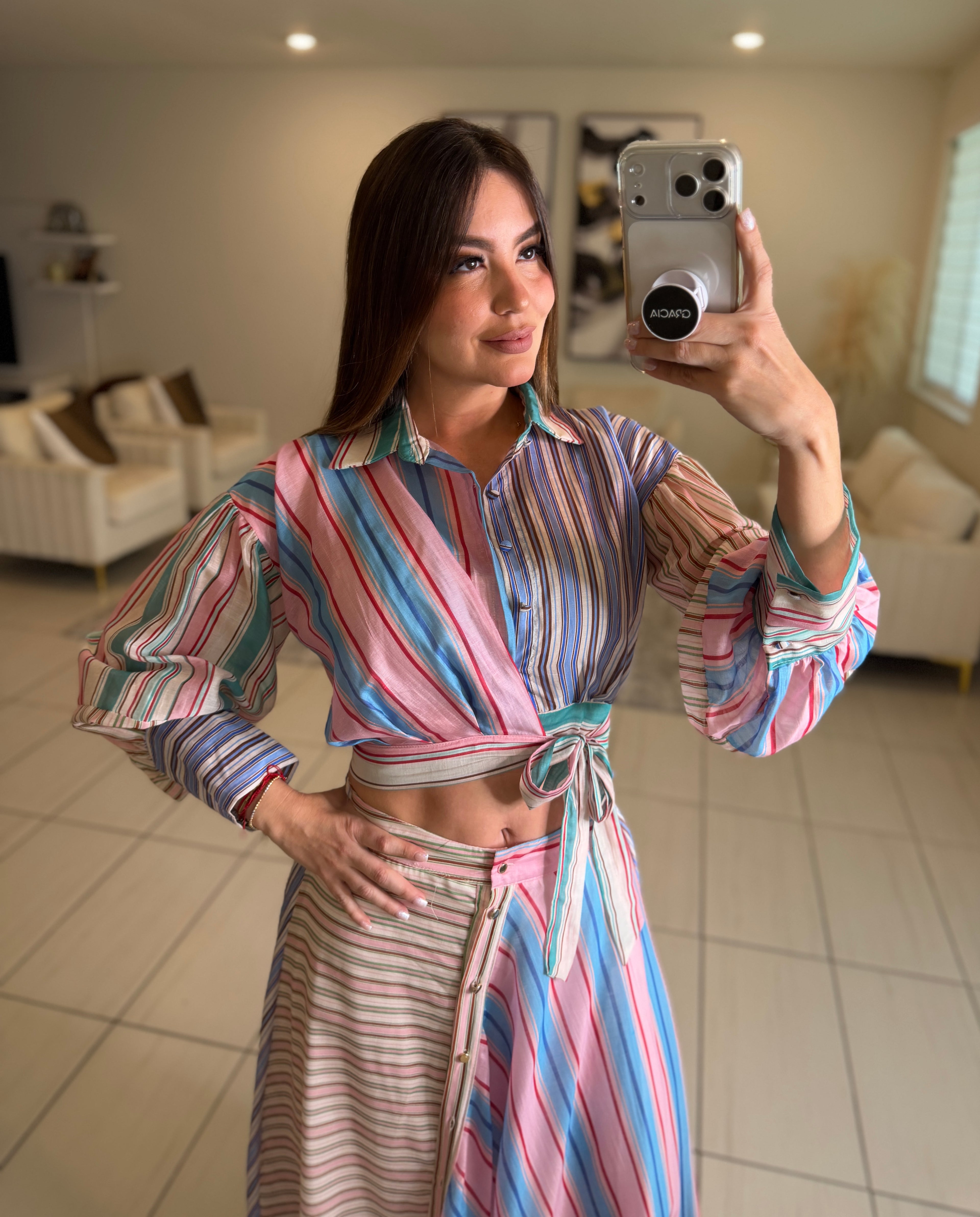 Rebellion Striped Colorful Skirt Set