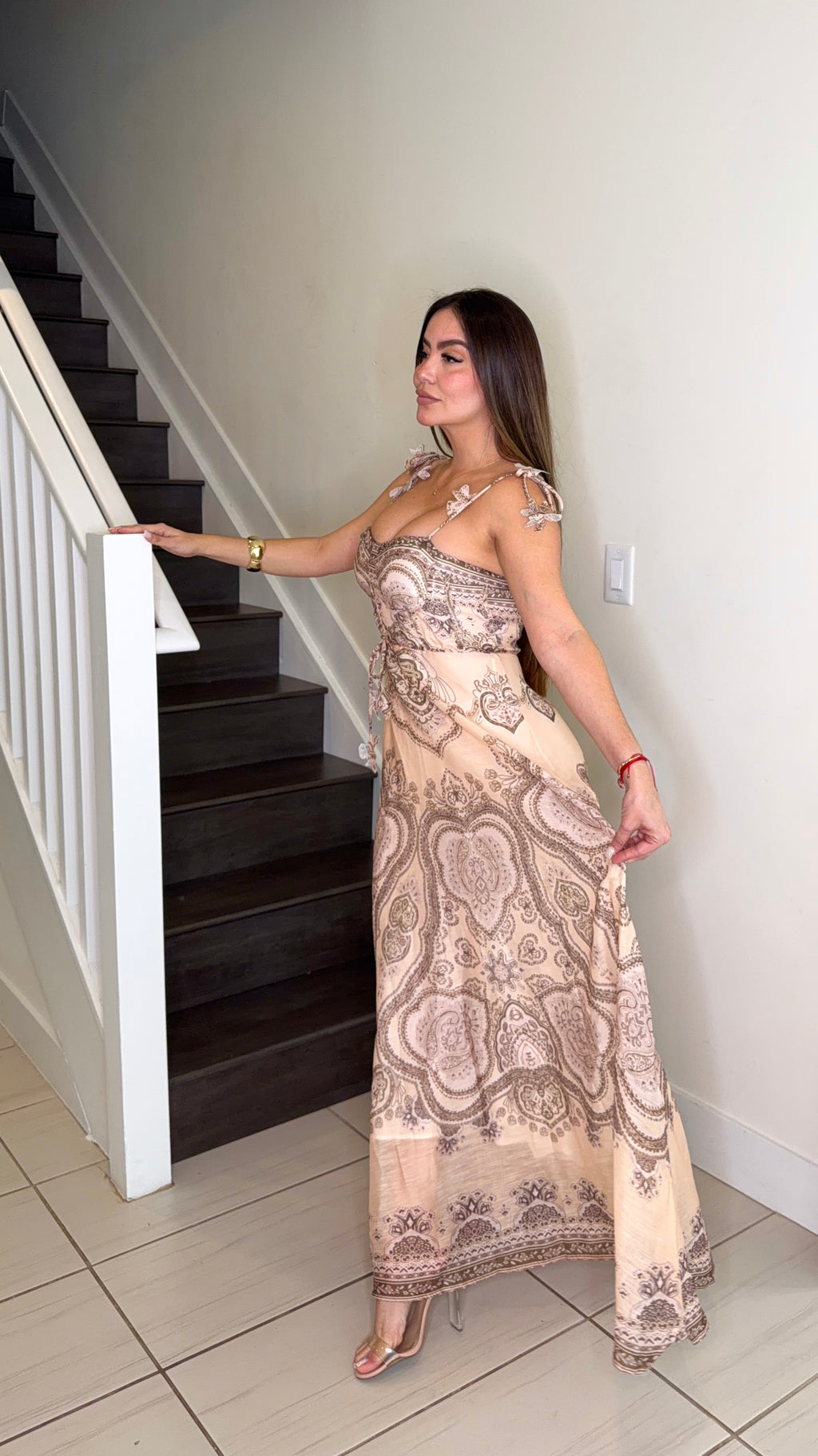 Marquise Abstract Beige Dress